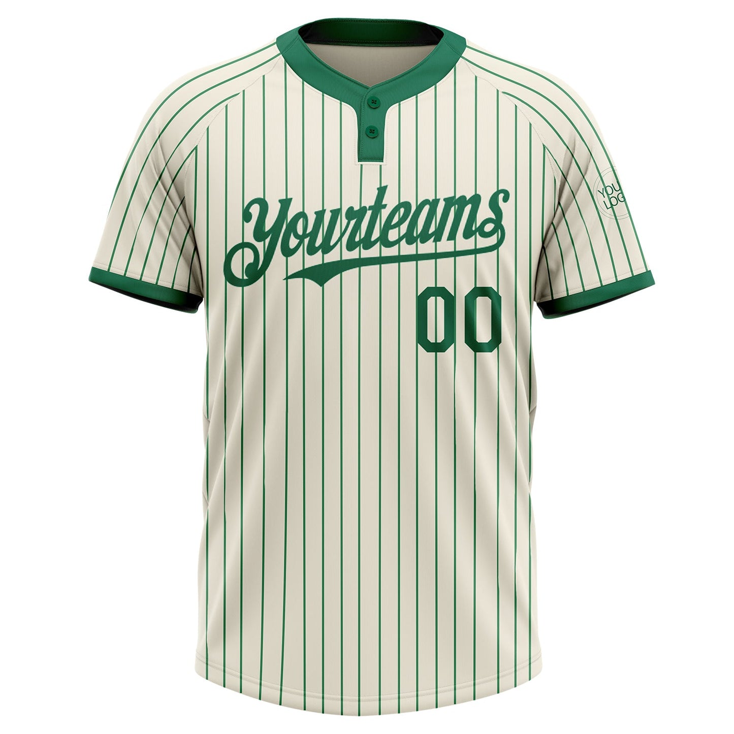 Custom Cream Kelly Green Pinstripe Kelly Green Two-Button Unisex Softball Jersey view 2