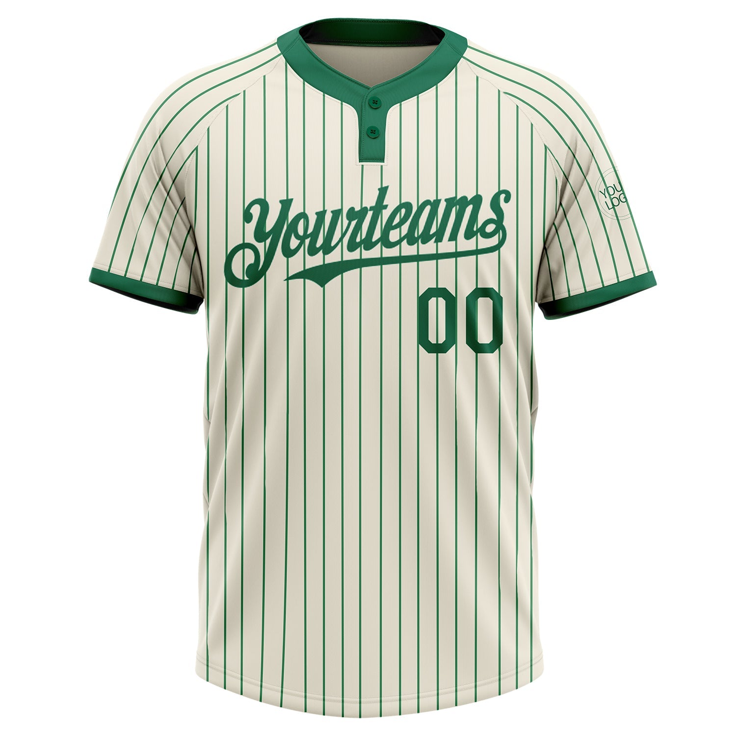 Custom Cream Kelly Green Pinstripe Kelly Green Two-Button Unisex Softball Jersey view 2
