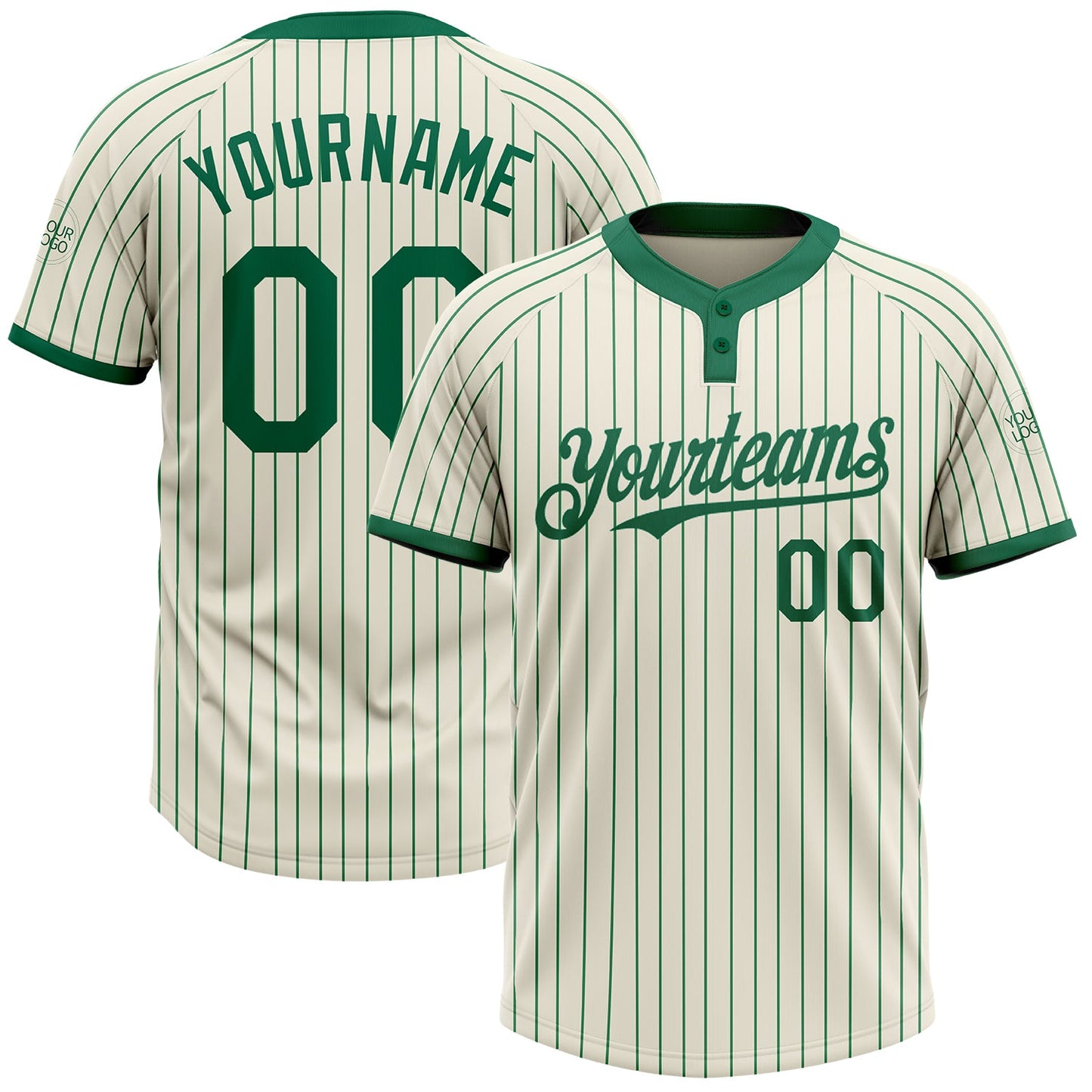 Custom Cream Kelly Green Pinstripe Kelly Green Two-Button Unisex Softball Jersey - Main View