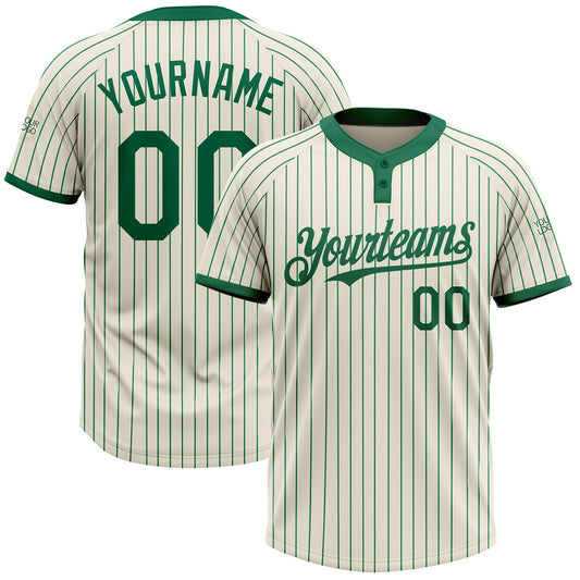 Custom Cream Kelly Green Pinstripe Kelly Green Two-Button Unisex Softball Jersey - Main View