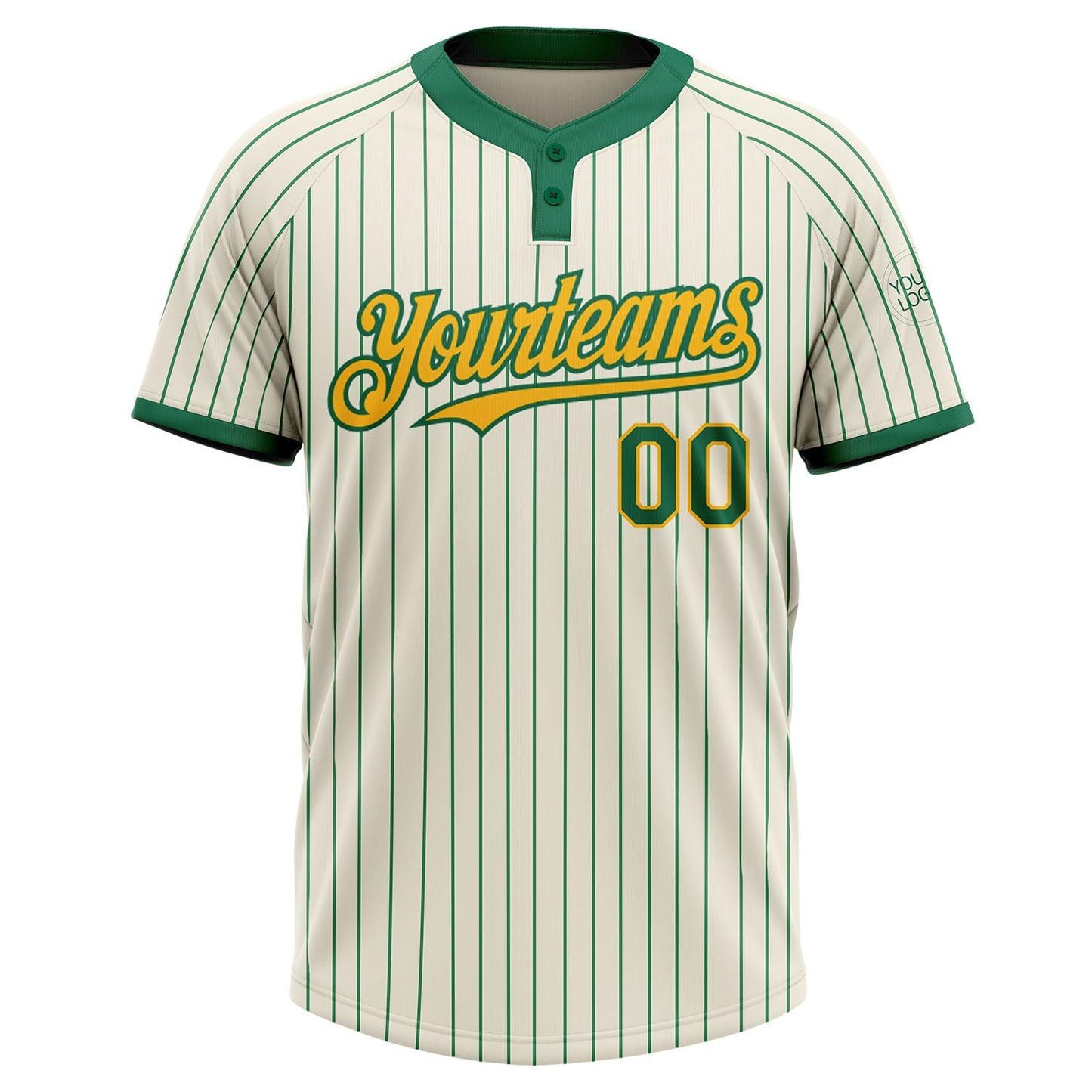 Custom Cream Kelly Green Pinstripe Gold Two-Button Unisex Softball Jersey view 2