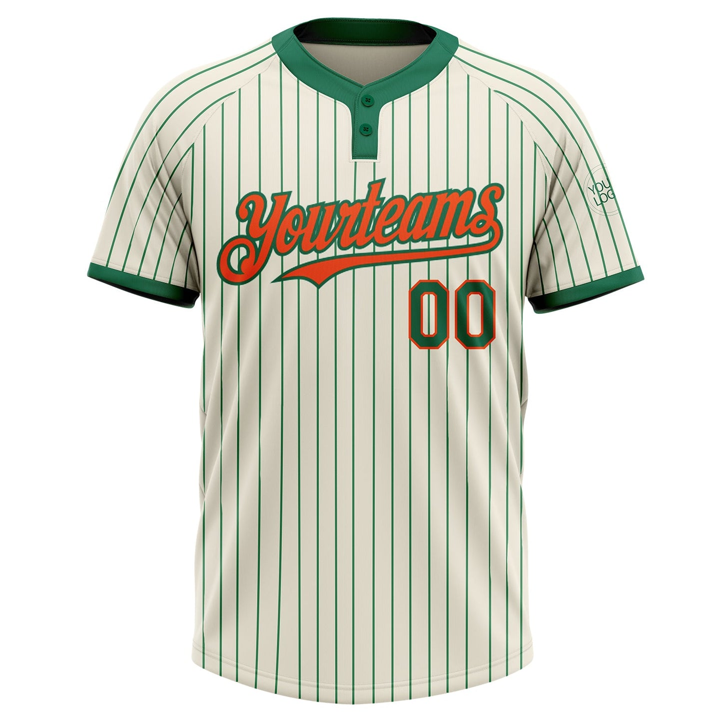 Custom Cream Kelly Green Pinstripe Orange Two-Button Unisex Softball Jersey view 2