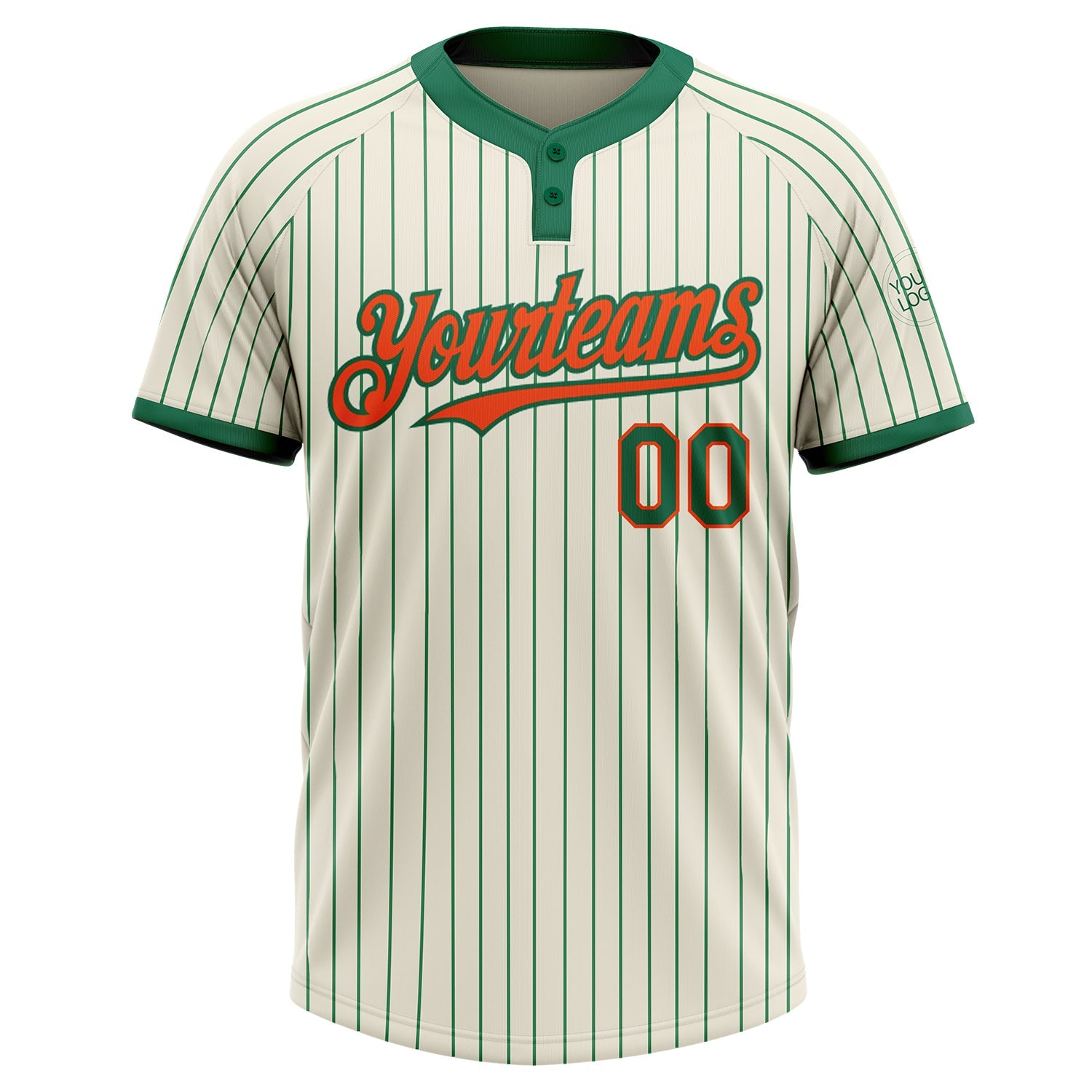 Custom Cream Kelly Green Pinstripe Orange Two-Button Unisex Softball Jersey view 2