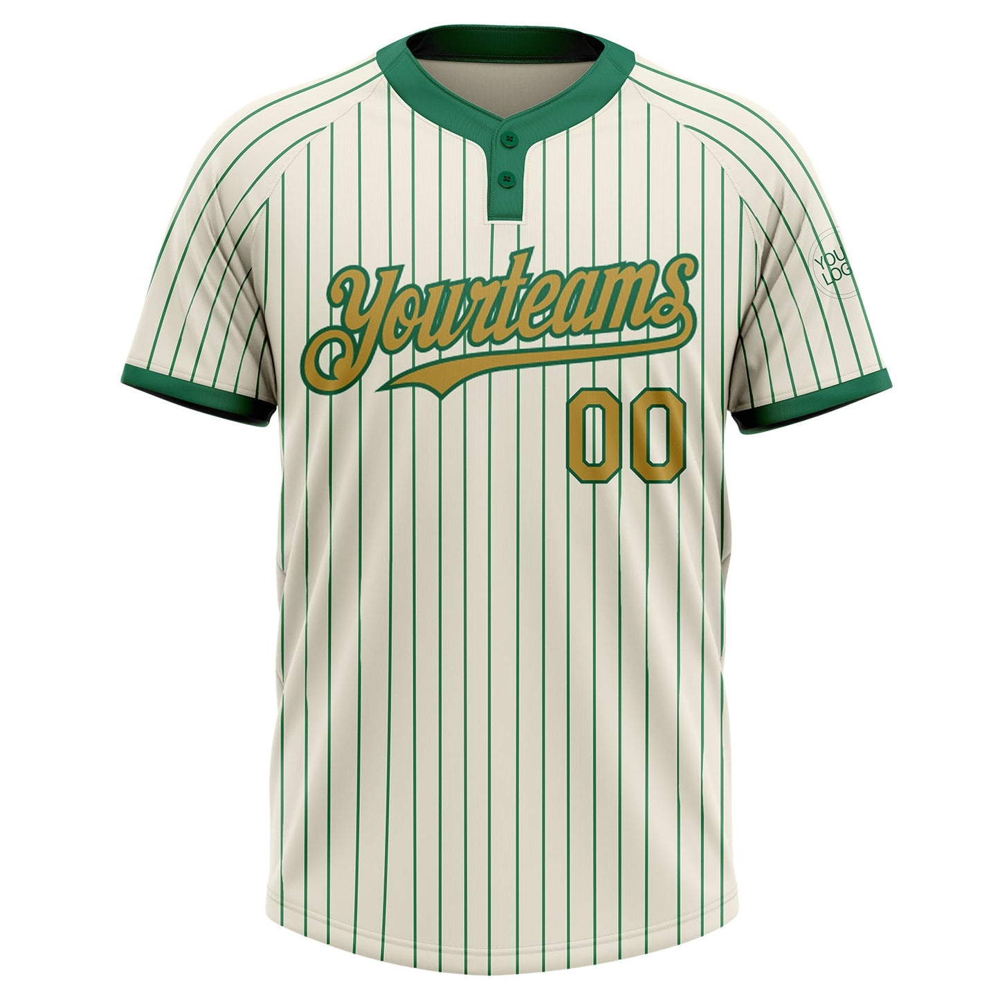 Custom Cream Kelly Green Pinstripe Old Gold Two-Button Unisex Softball Jersey view 2
