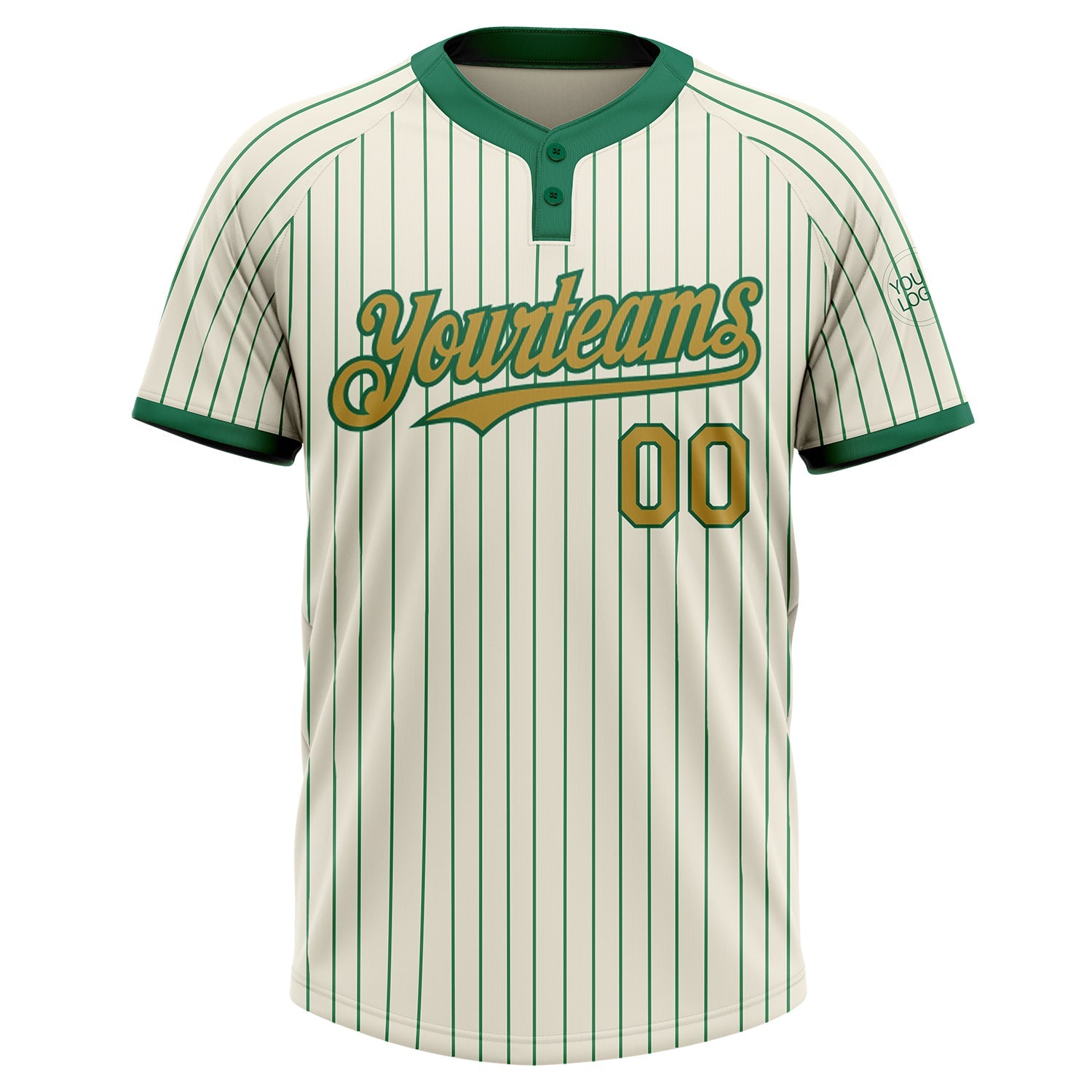 Custom Cream Kelly Green Pinstripe Old Gold Two-Button Unisex Softball Jersey view 2