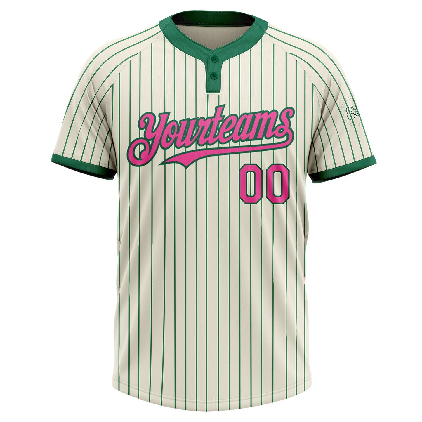 Custom Cream Kelly Green Pinstripe Pink Two-Button Unisex Softball Jersey view 2