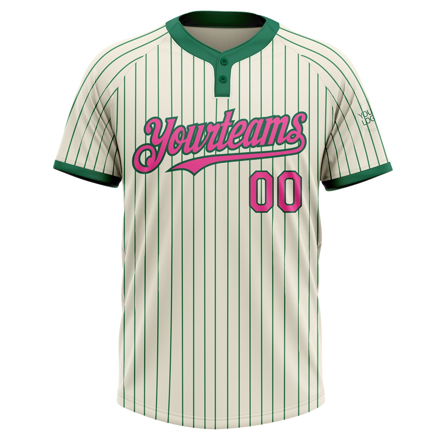 Custom Cream Kelly Green Pinstripe Pink Two-Button Unisex Softball Jersey view 2