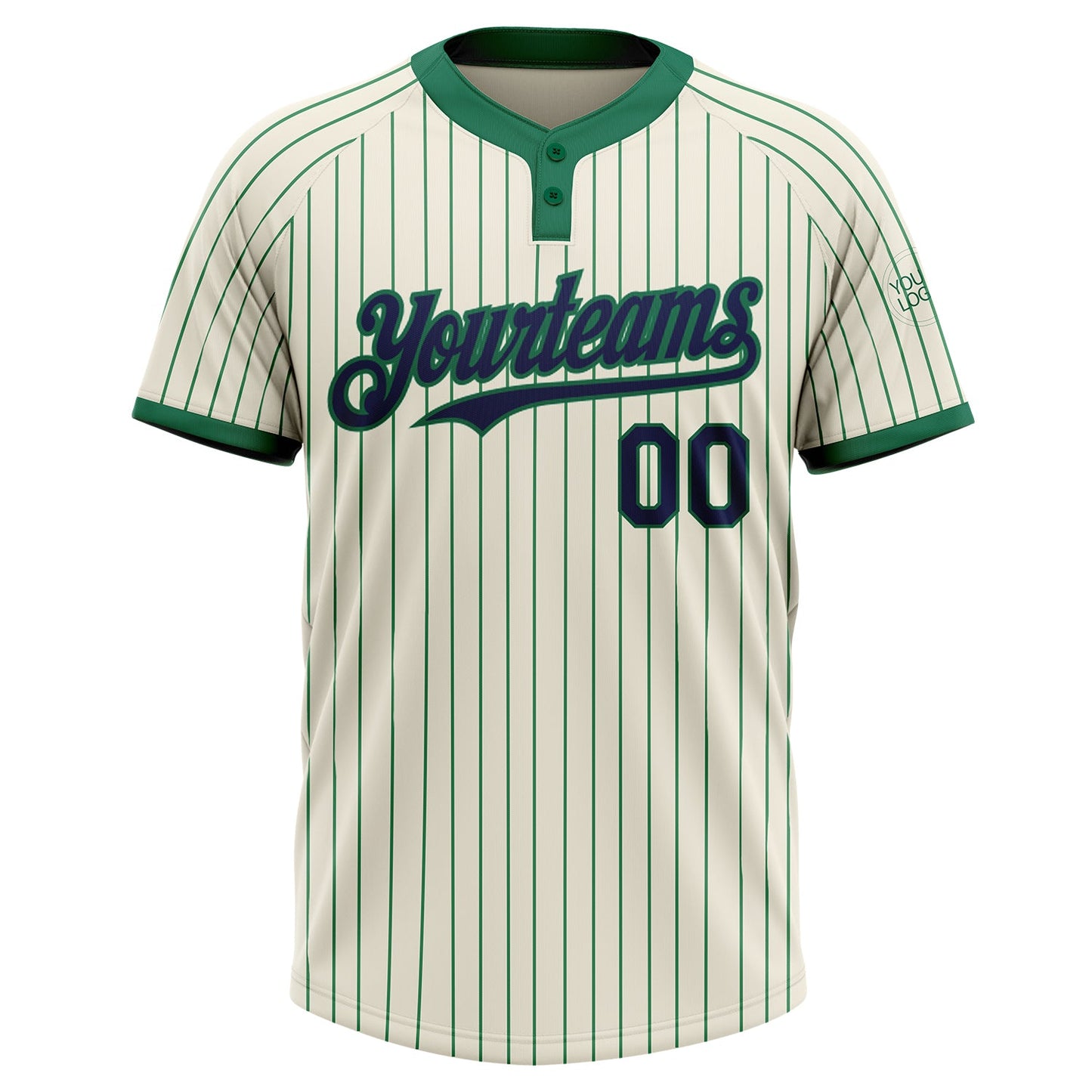 Custom Cream Kelly Green Pinstripe Navy Two-Button Unisex Softball Jersey view 2