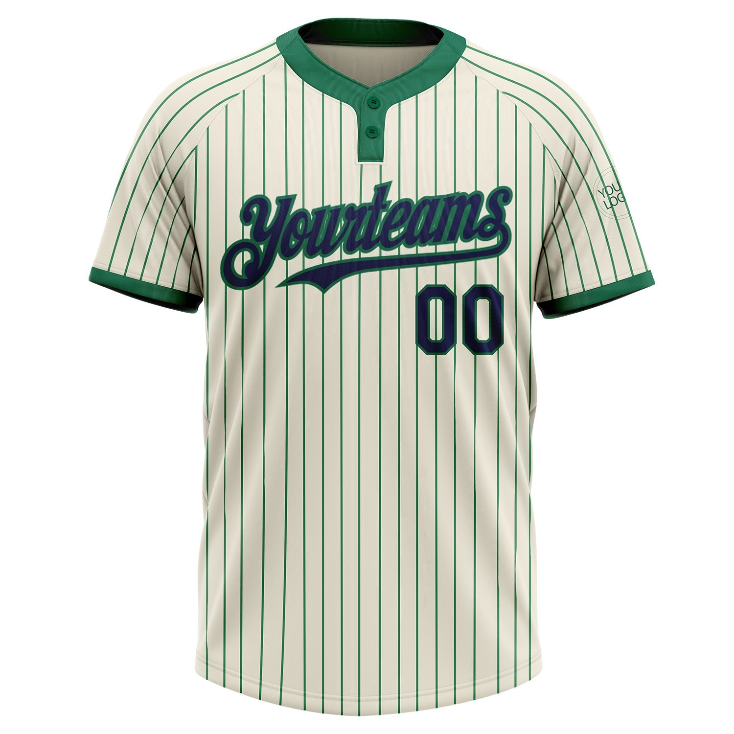 Custom Cream Kelly Green Pinstripe Navy Two-Button Unisex Softball Jersey view 2