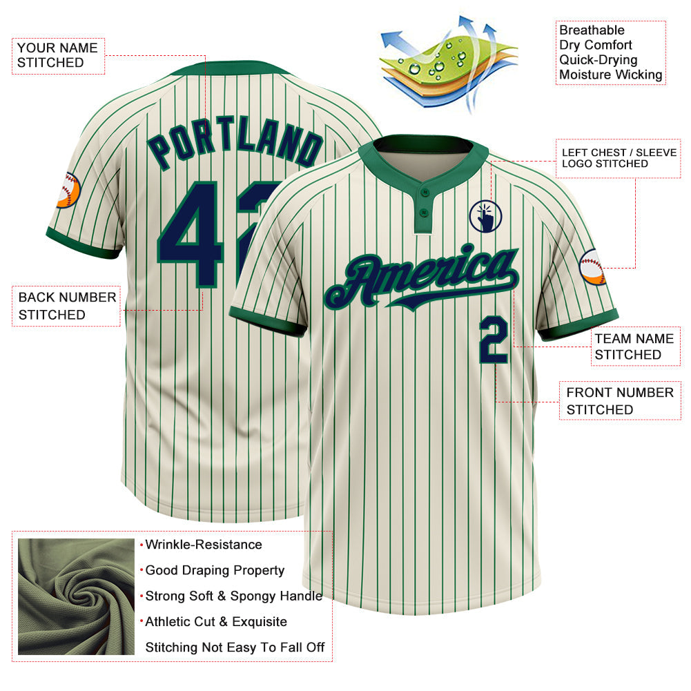 Custom Cream Kelly Green Pinstripe Navy Two-Button Unisex Softball Jersey view 3