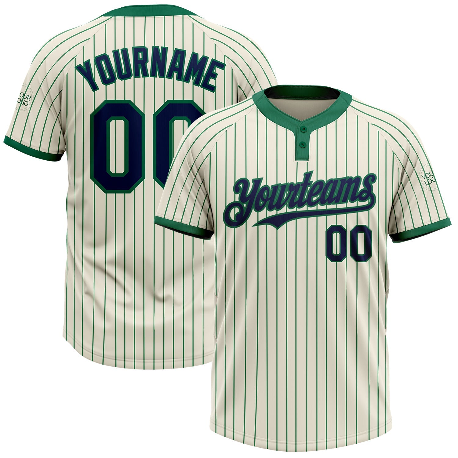 Custom Cream Kelly Green Pinstripe Navy Two-Button Unisex Softball Jersey - Main View
