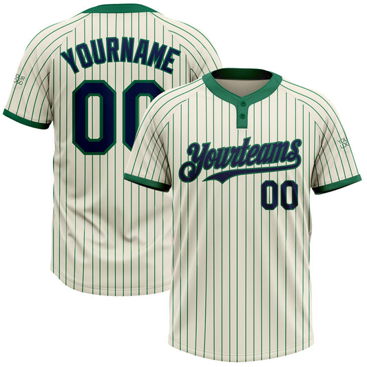 Custom Cream Kelly Green Pinstripe Navy Two-Button Unisex Softball Jersey - Main View