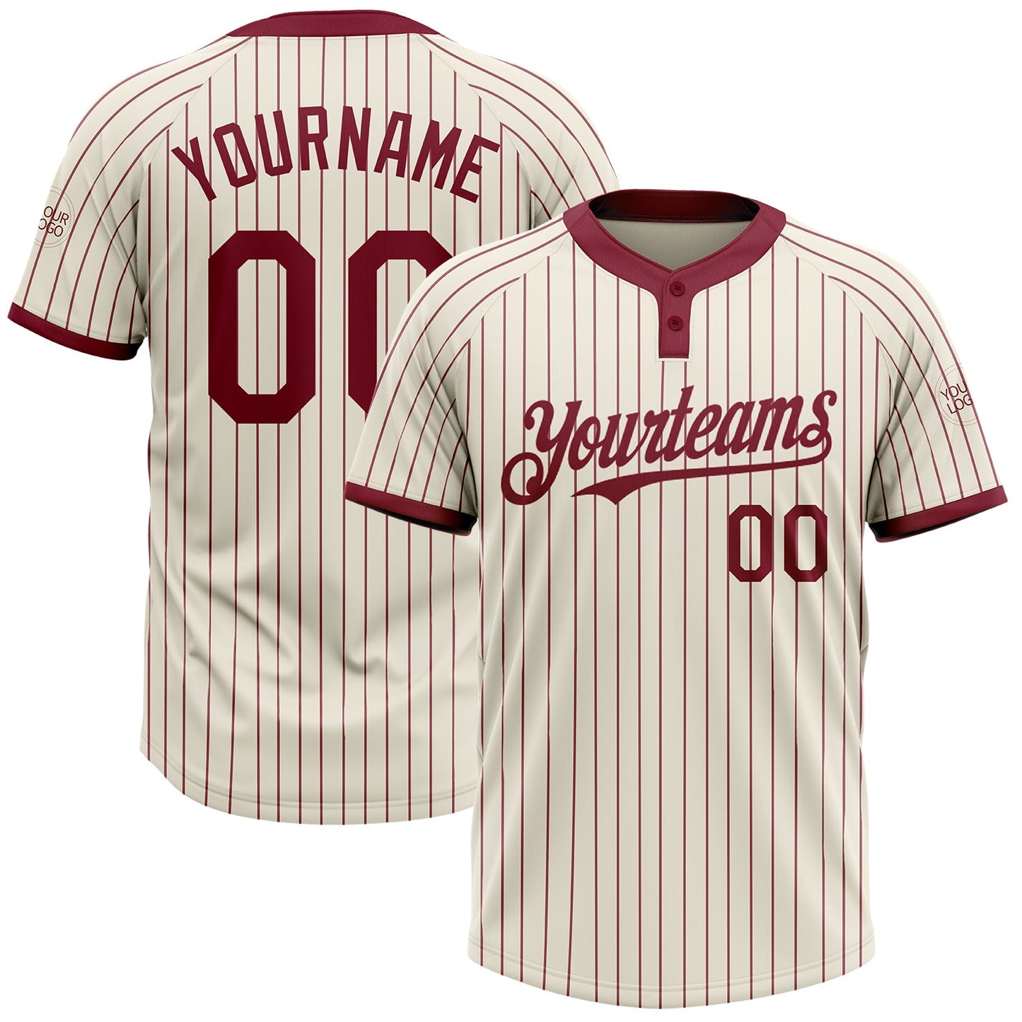 Custom Cream Crimson Pinstripe Crimson Two-Button Unisex Softball Jersey - Main View