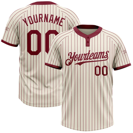 Custom Cream Crimson Pinstripe Crimson Two-Button Unisex Softball Jersey - Main View