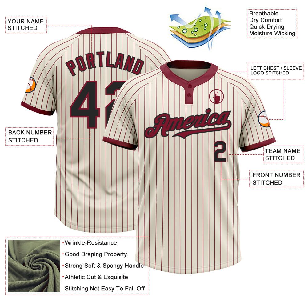 Custom Cream Crimson Pinstripe Black Two-Button Unisex Softball Jersey view 3