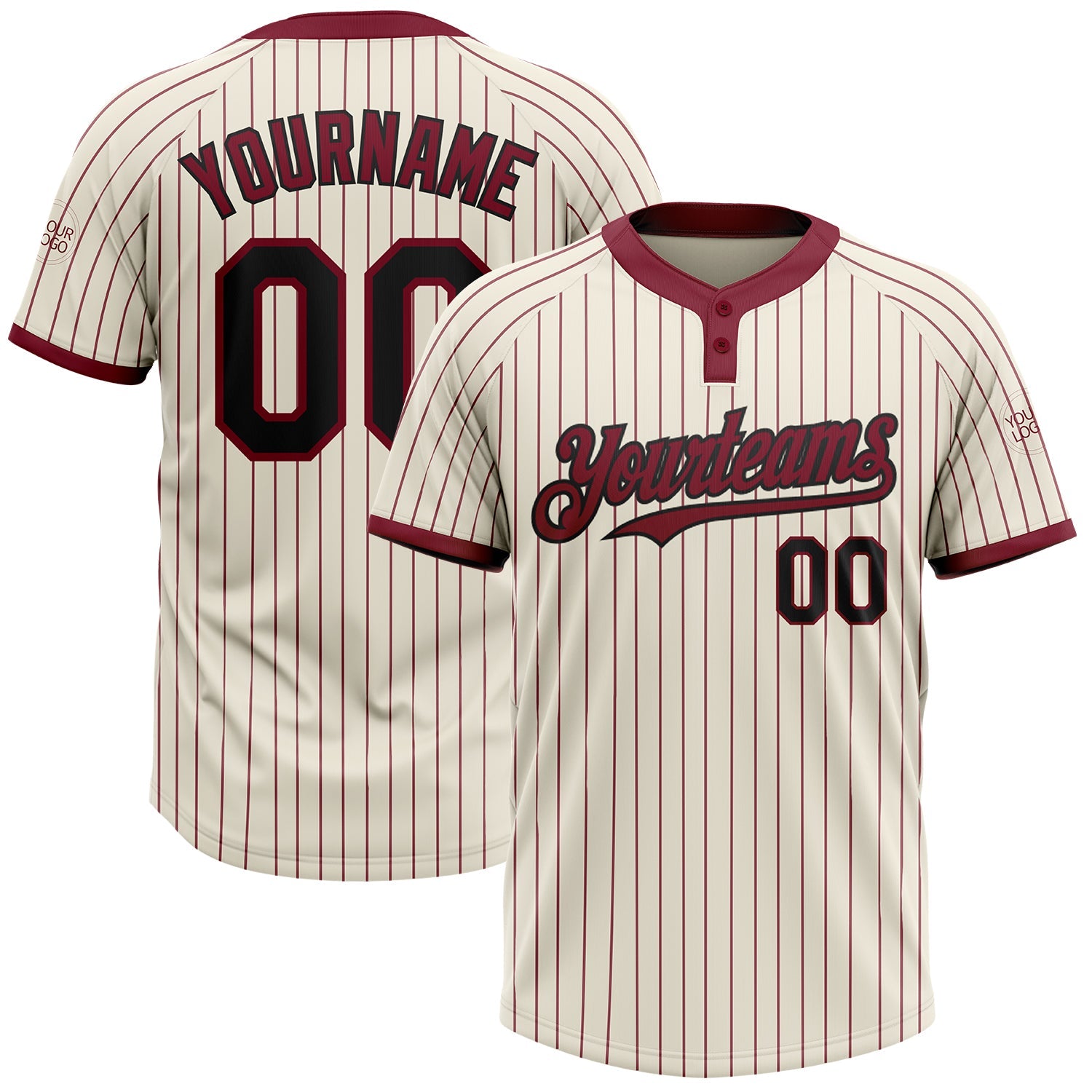 Custom Cream Crimson Pinstripe Black Two-Button Unisex Softball Jersey - Main View