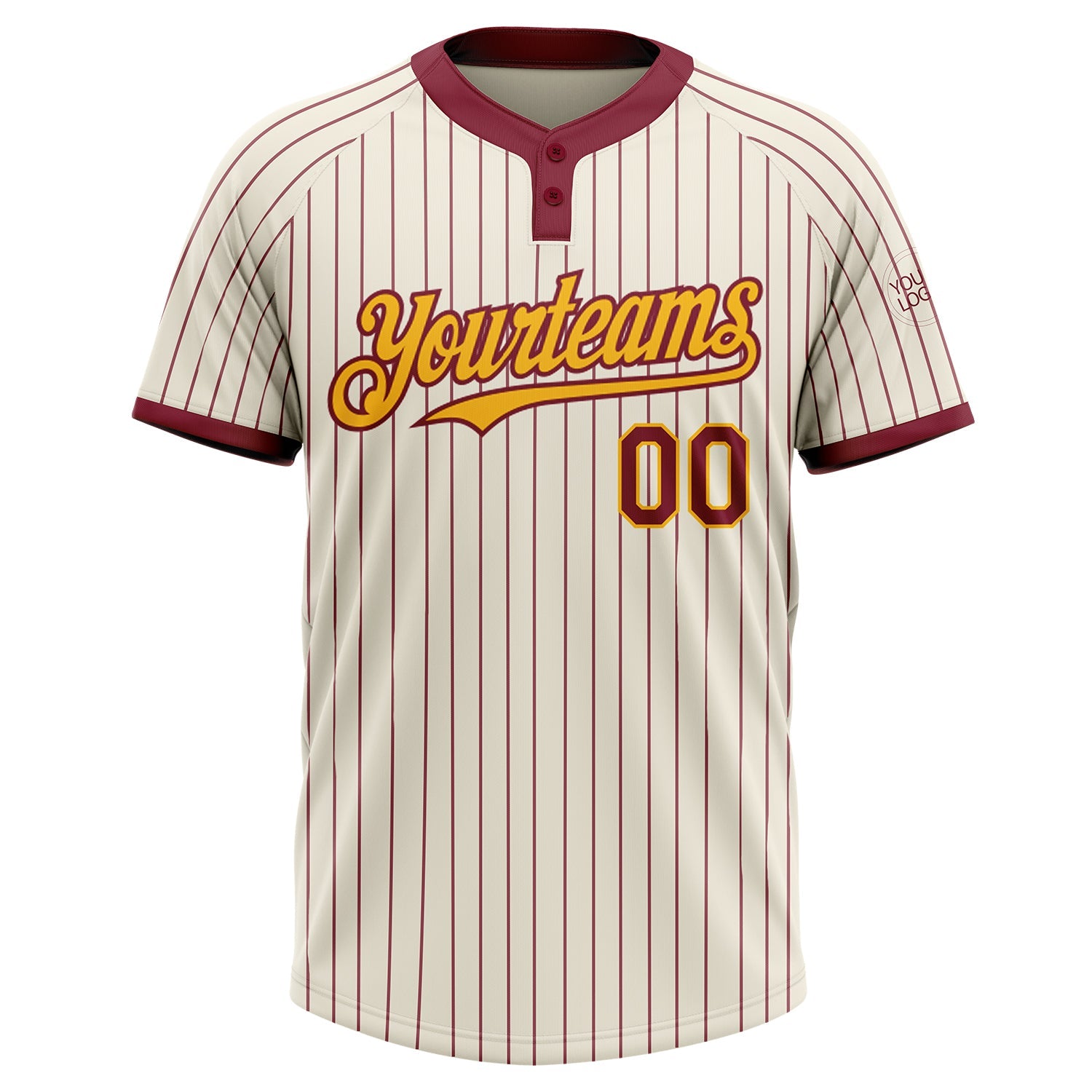 Custom Cream Crimson Pinstripe Gold Two-Button Unisex Softball Jersey view 2