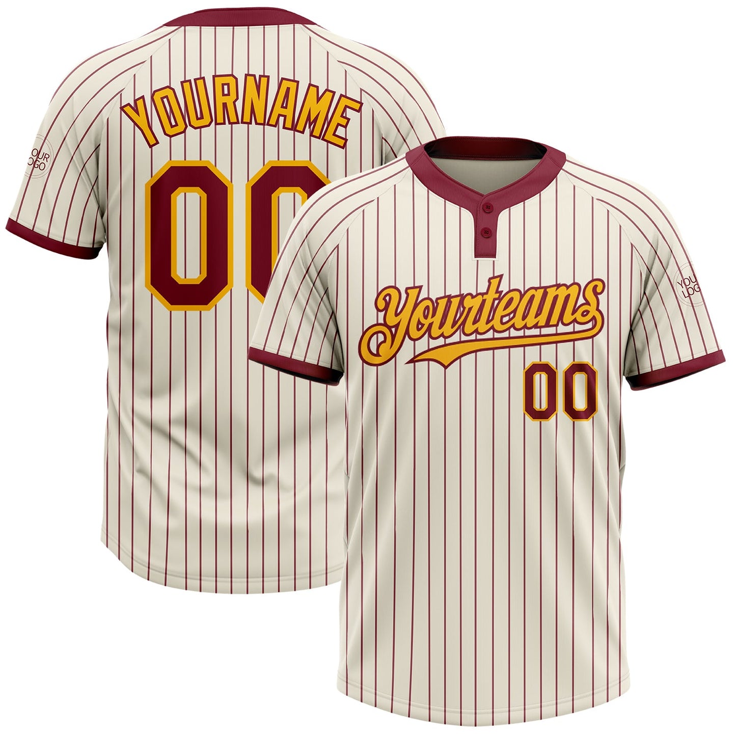 Custom Cream Crimson Pinstripe Gold Two-Button Unisex Softball Jersey - Main View