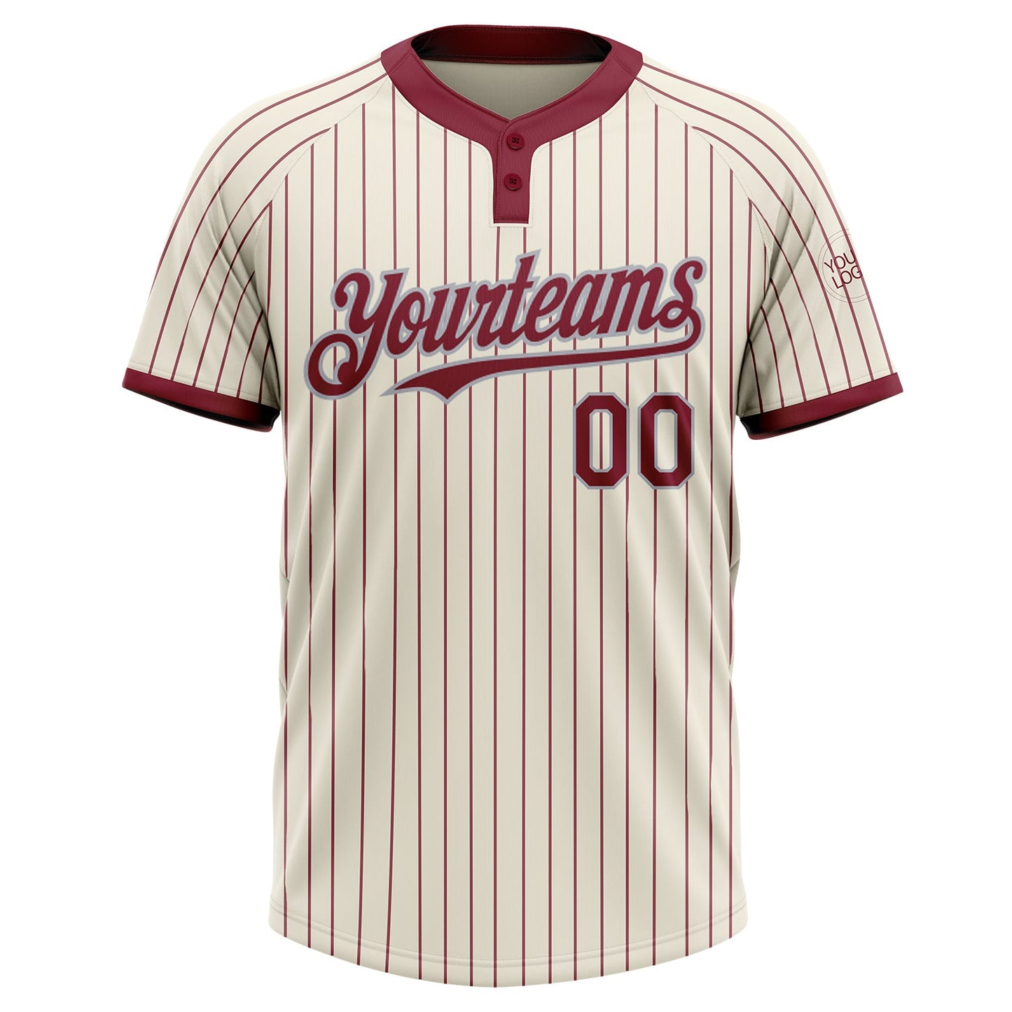 Custom Cream Crimson Pinstripe Gray Two-Button Unisex Softball Jersey view 2