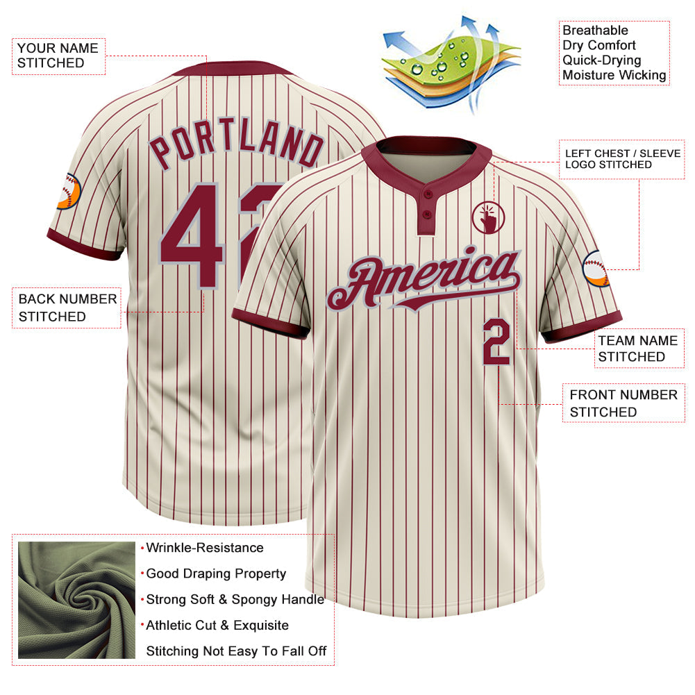 Custom Cream Crimson Pinstripe Gray Two-Button Unisex Softball Jersey view 3