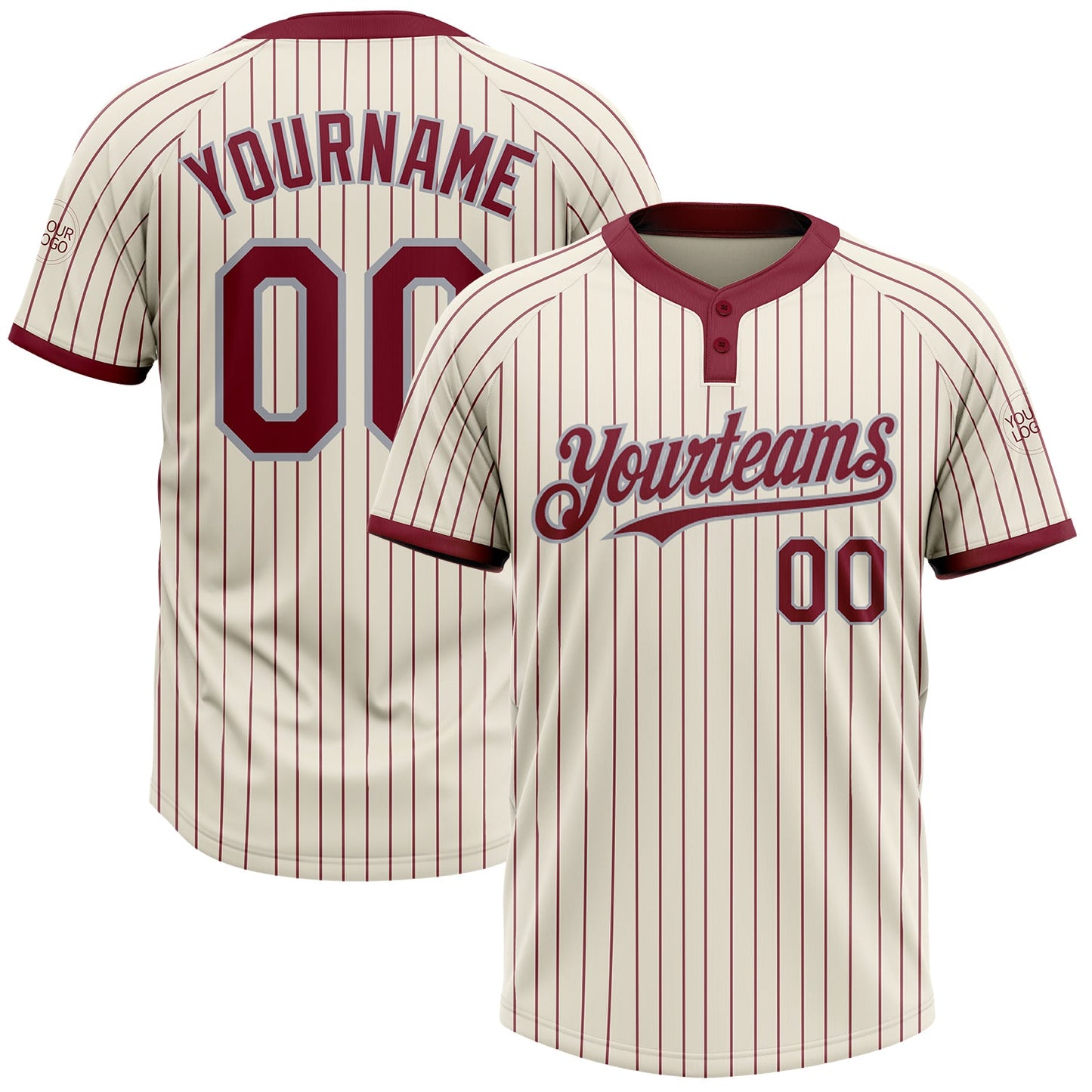 Custom Cream Crimson Pinstripe Gray Two-Button Unisex Softball Jersey - Main View