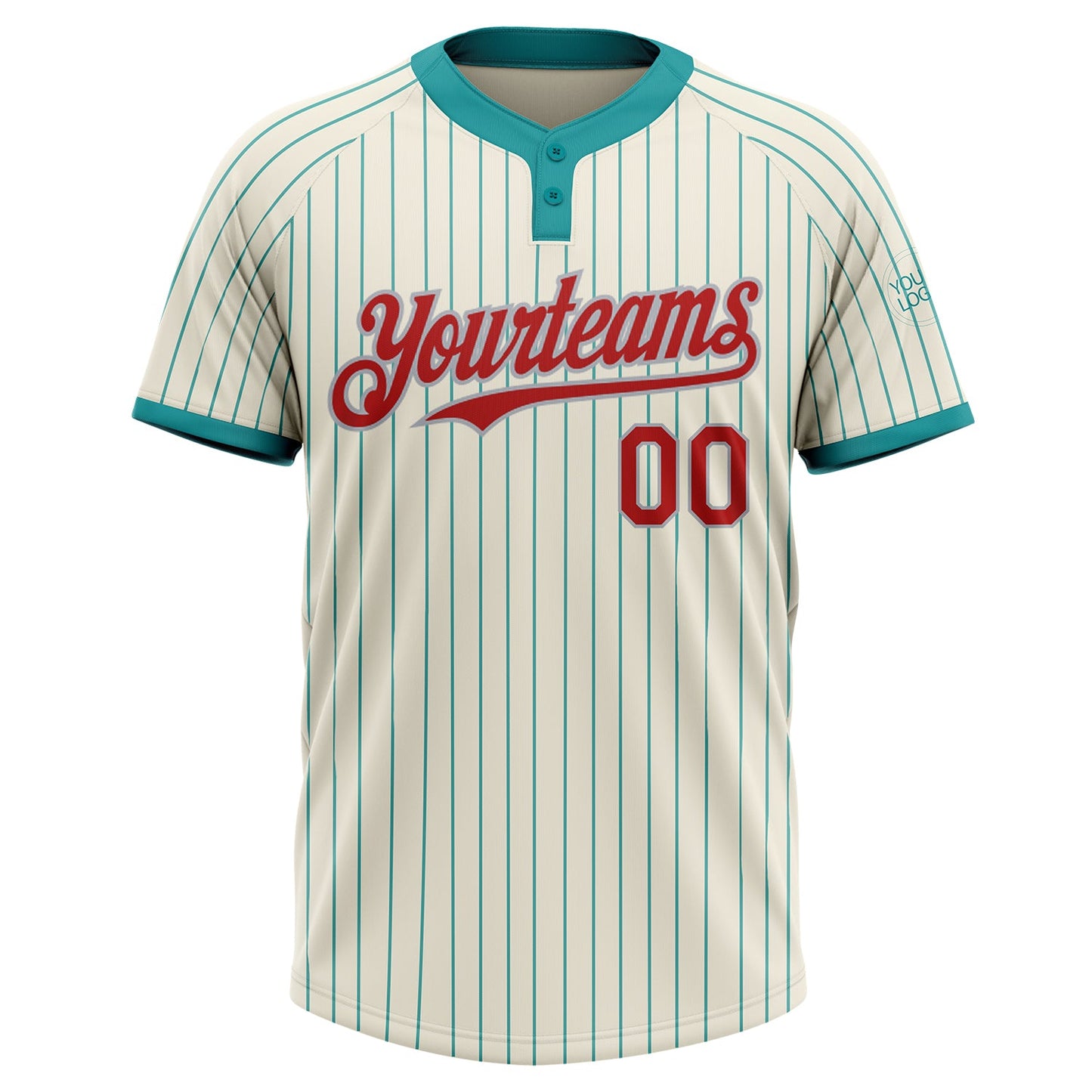 Custom Cream Teal Pinstripe Red-Gray Two-Button Unisex Softball Jersey view 2