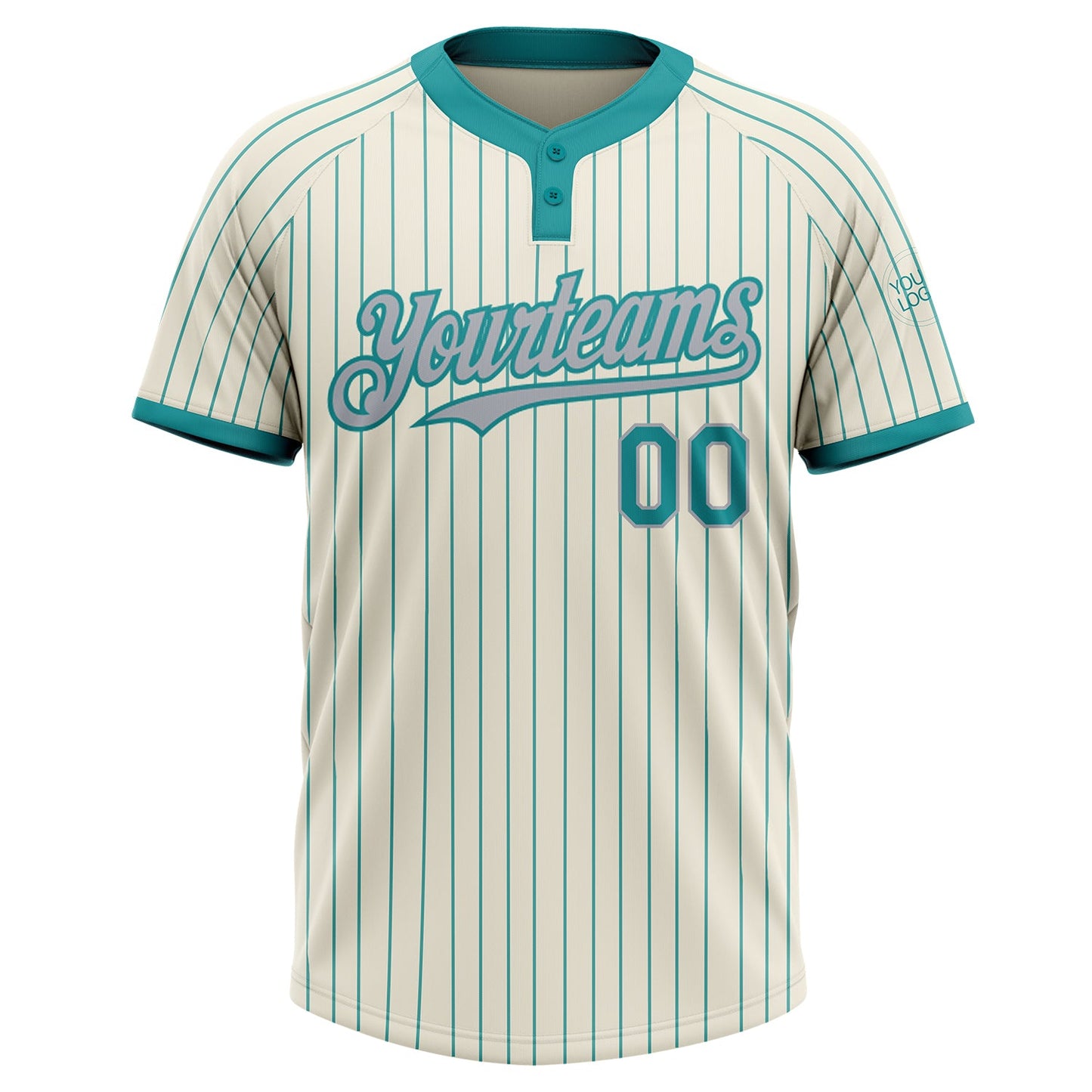 Custom Cream Teal Pinstripe Gray Two-Button Unisex Softball Jersey view 2