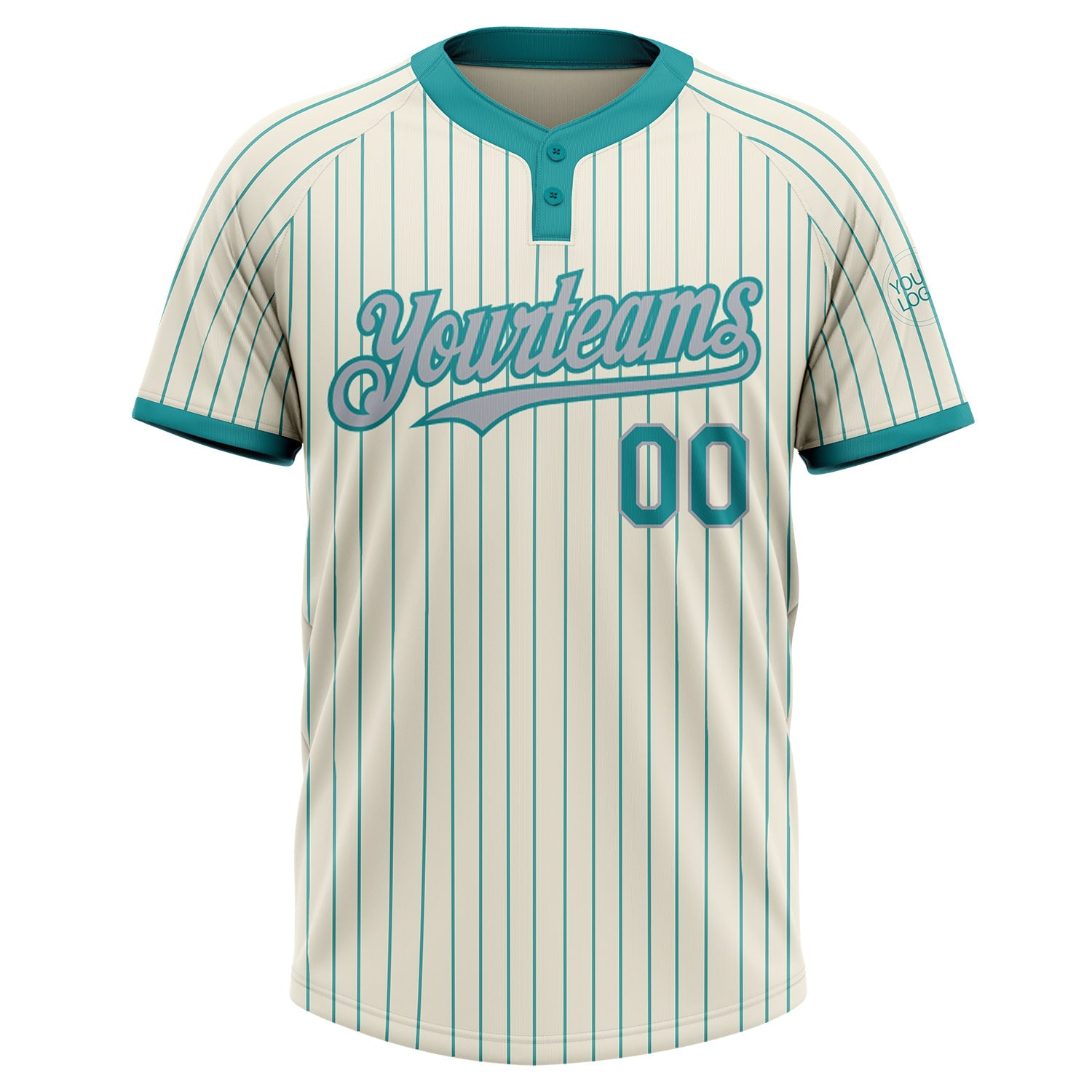Custom Cream Teal Pinstripe Gray Two-Button Unisex Softball Jersey view 2