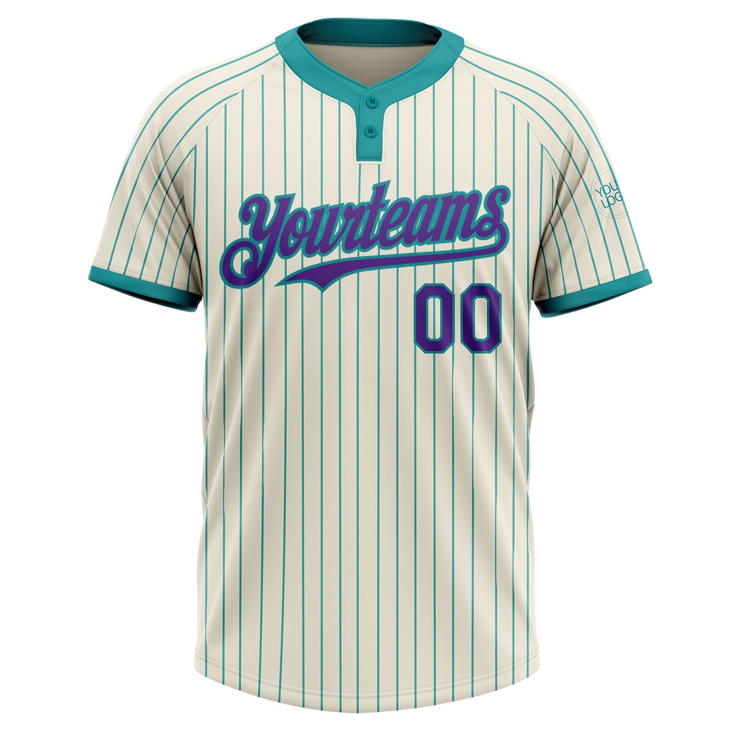 Custom Cream Teal Pinstripe Purple Two-Button Unisex Softball Jersey view 2