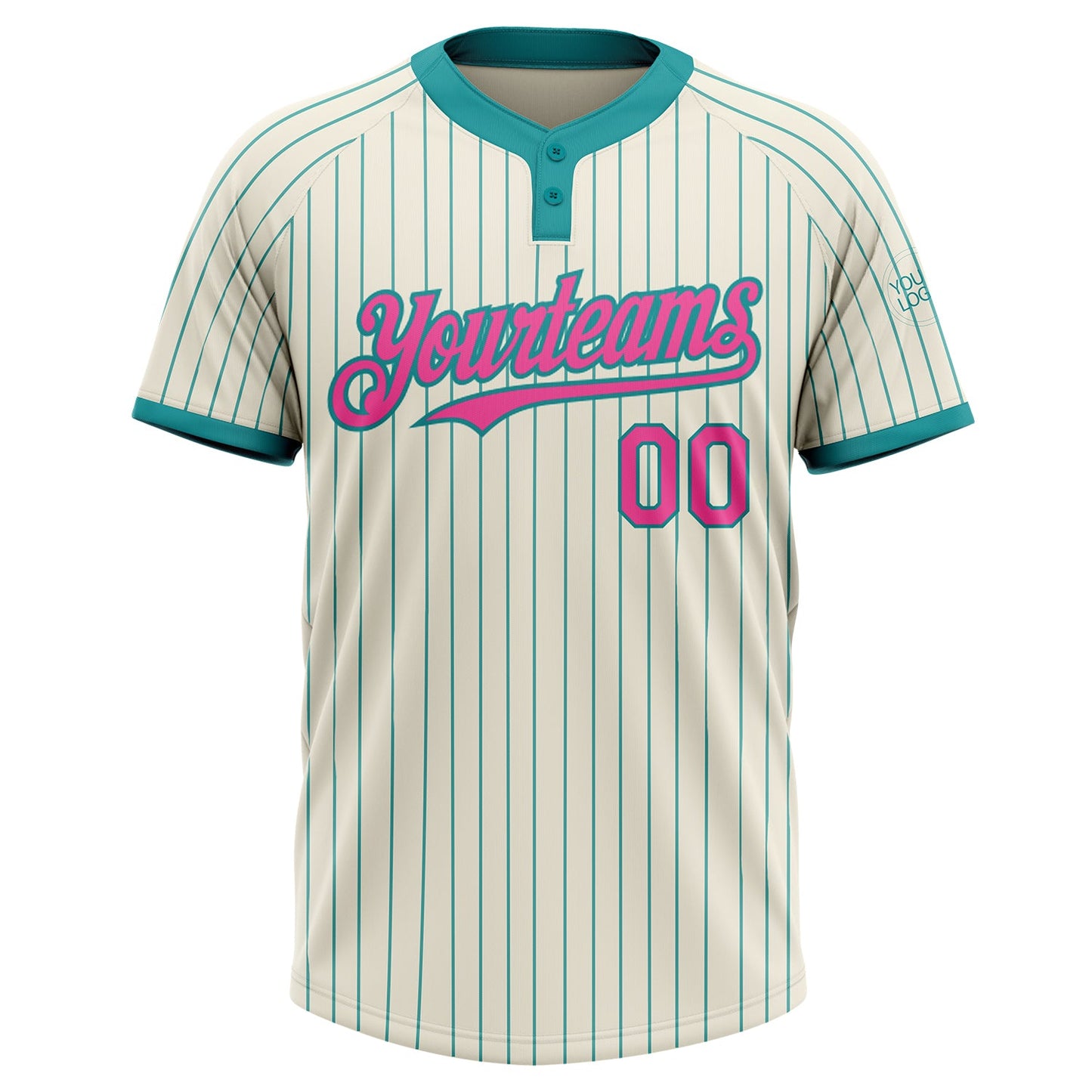 Custom Cream Teal Pinstripe Pink Two-Button Unisex Softball Jersey view 2