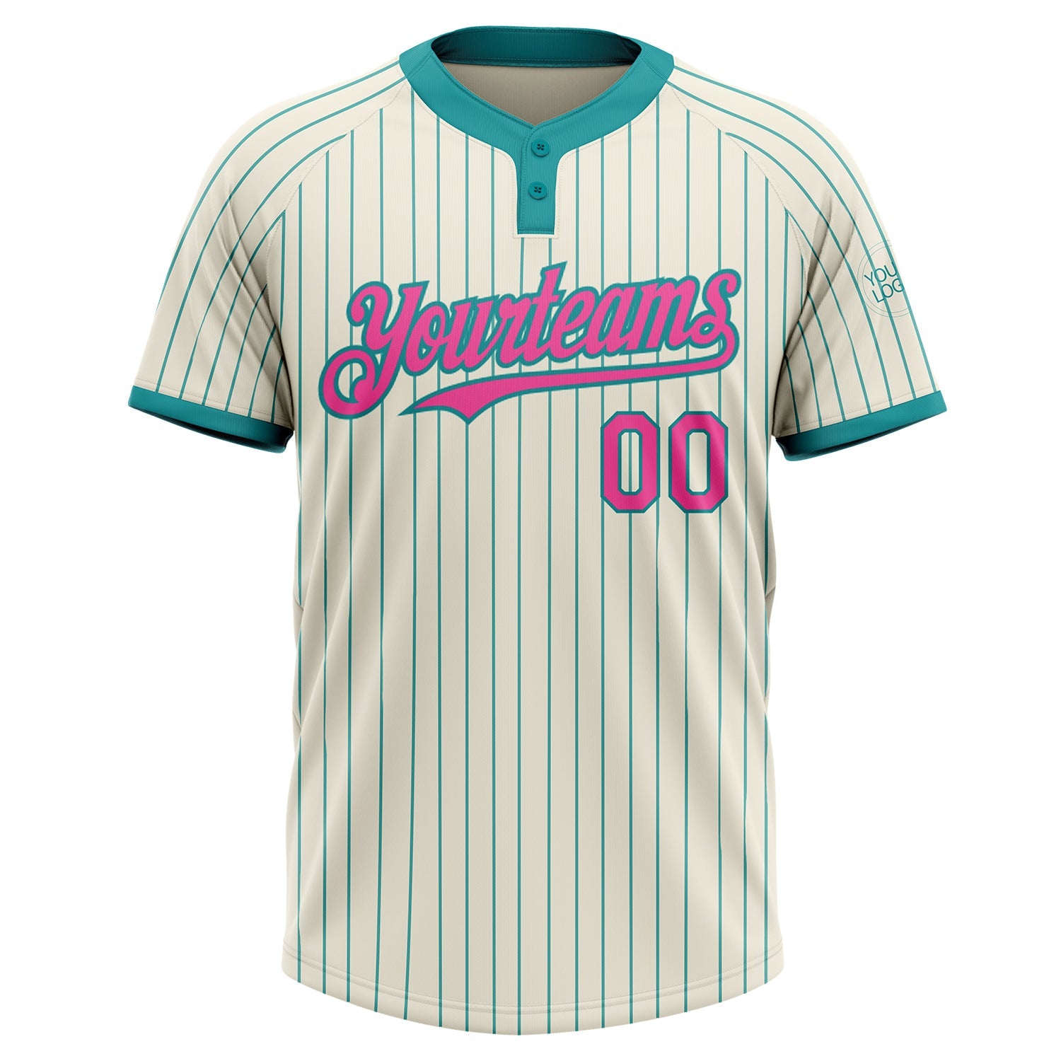 Custom Cream Teal Pinstripe Pink Two-Button Unisex Softball Jersey view 2