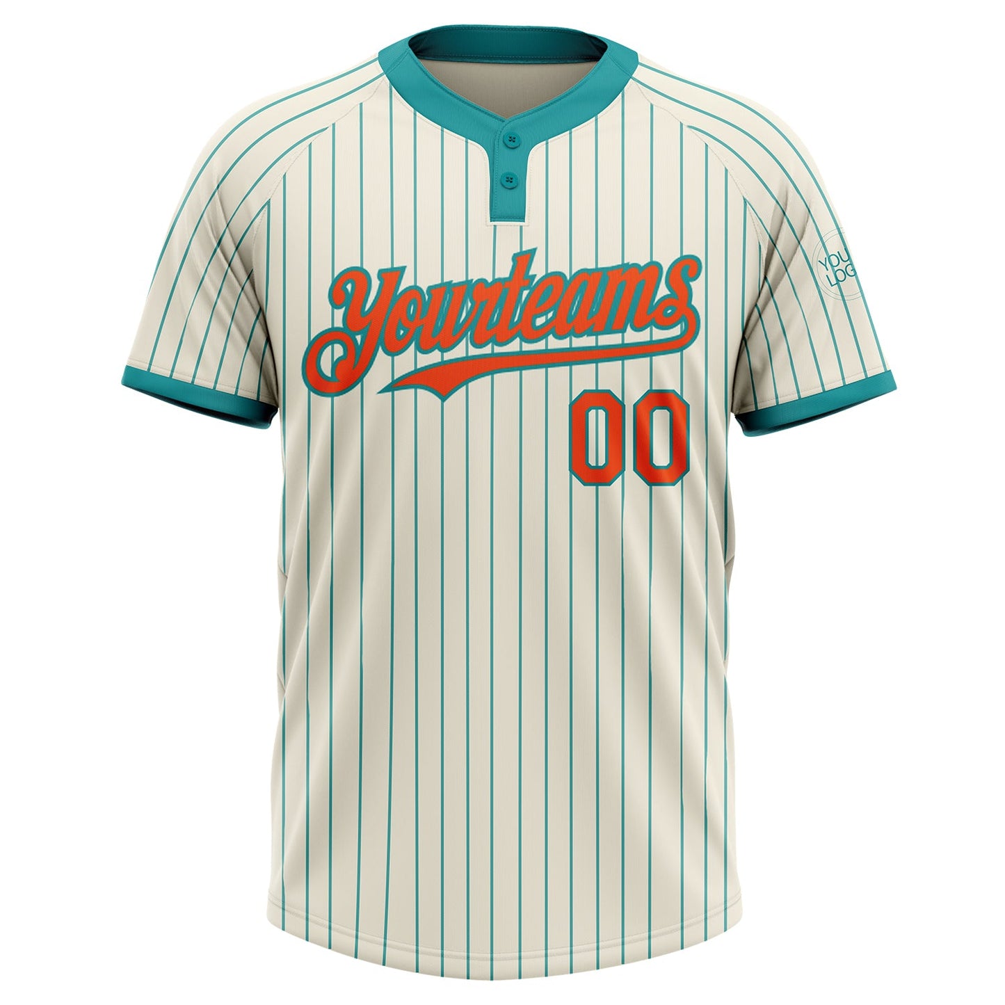 Custom Cream Teal Pinstripe Orange Two-Button Unisex Softball Jersey view 2