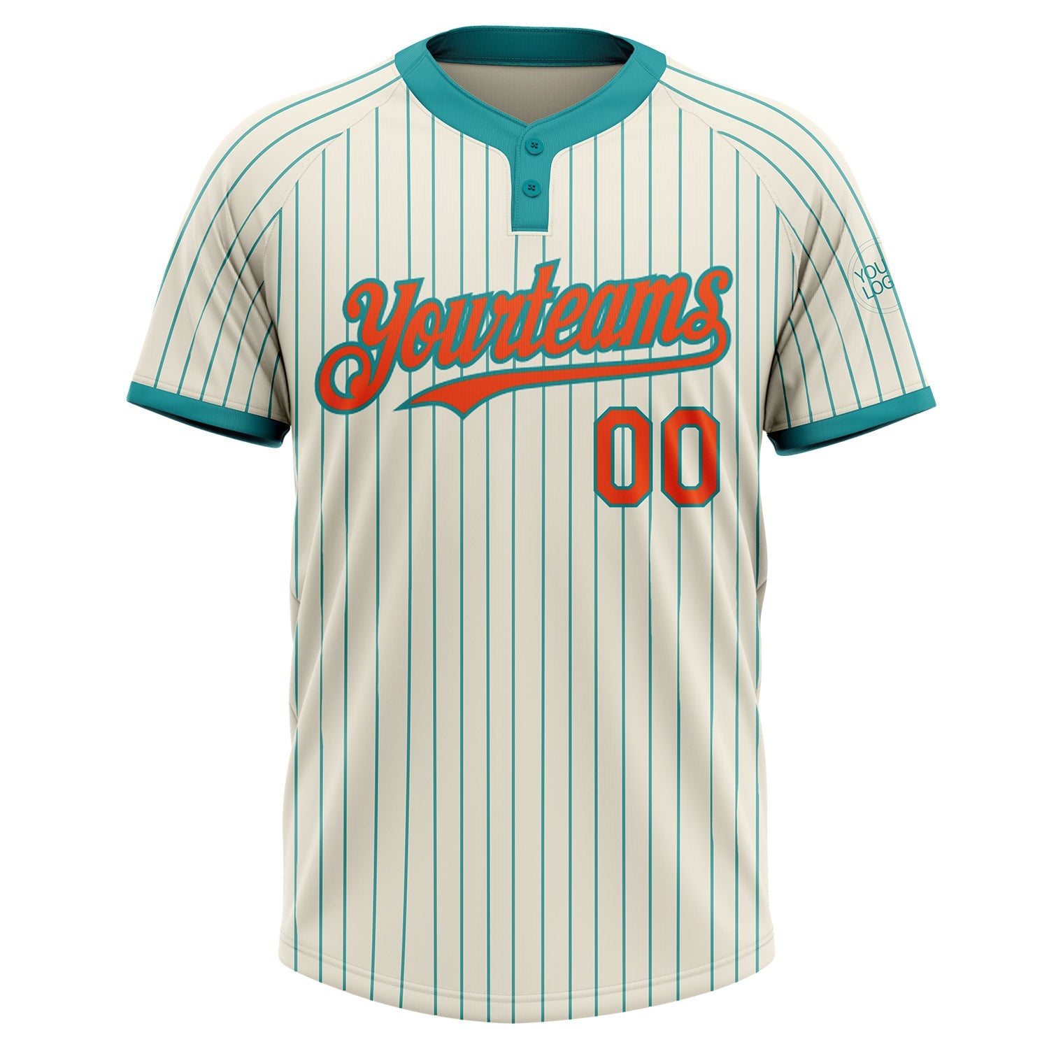 Custom Cream Teal Pinstripe Orange Two-Button Unisex Softball Jersey view 2