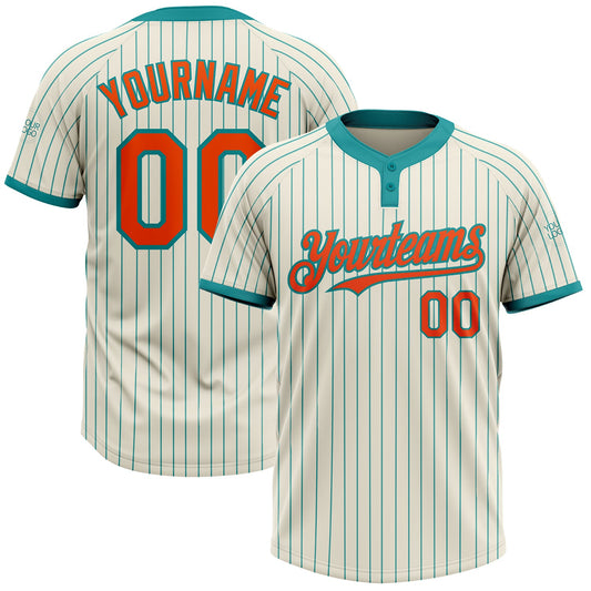 Custom Cream Teal Pinstripe Orange Two-Button Unisex Softball Jersey - Main View