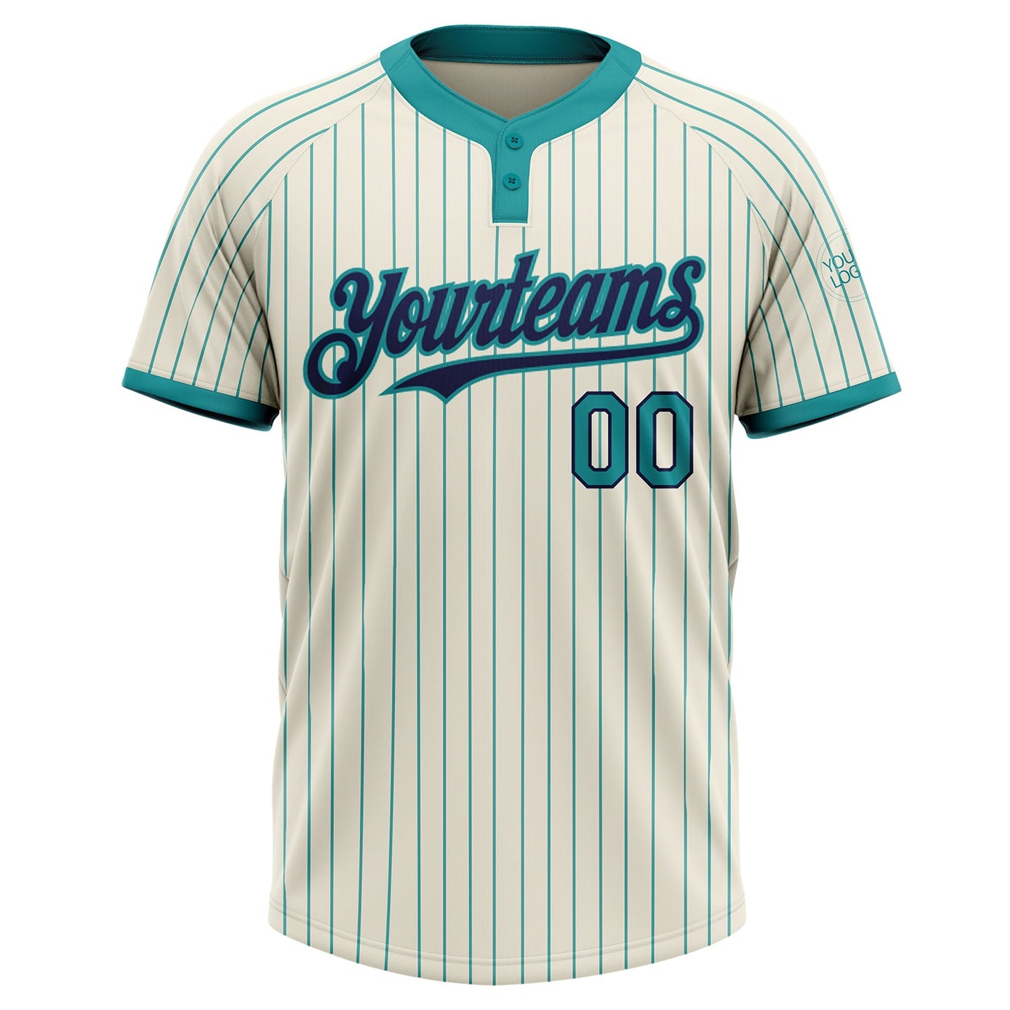 Custom Cream Teal Pinstripe Navy Two-Button Unisex Softball Jersey view 2