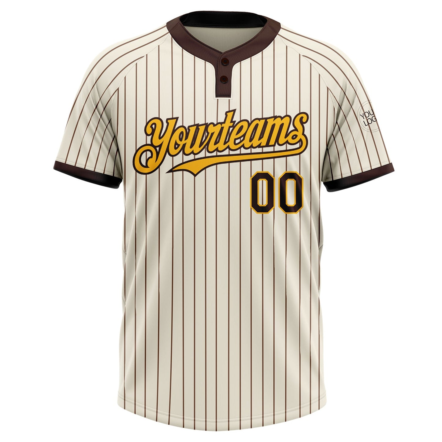 Custom Cream Brown Pinstripe Gold Two-Button Unisex Softball Jersey view 2