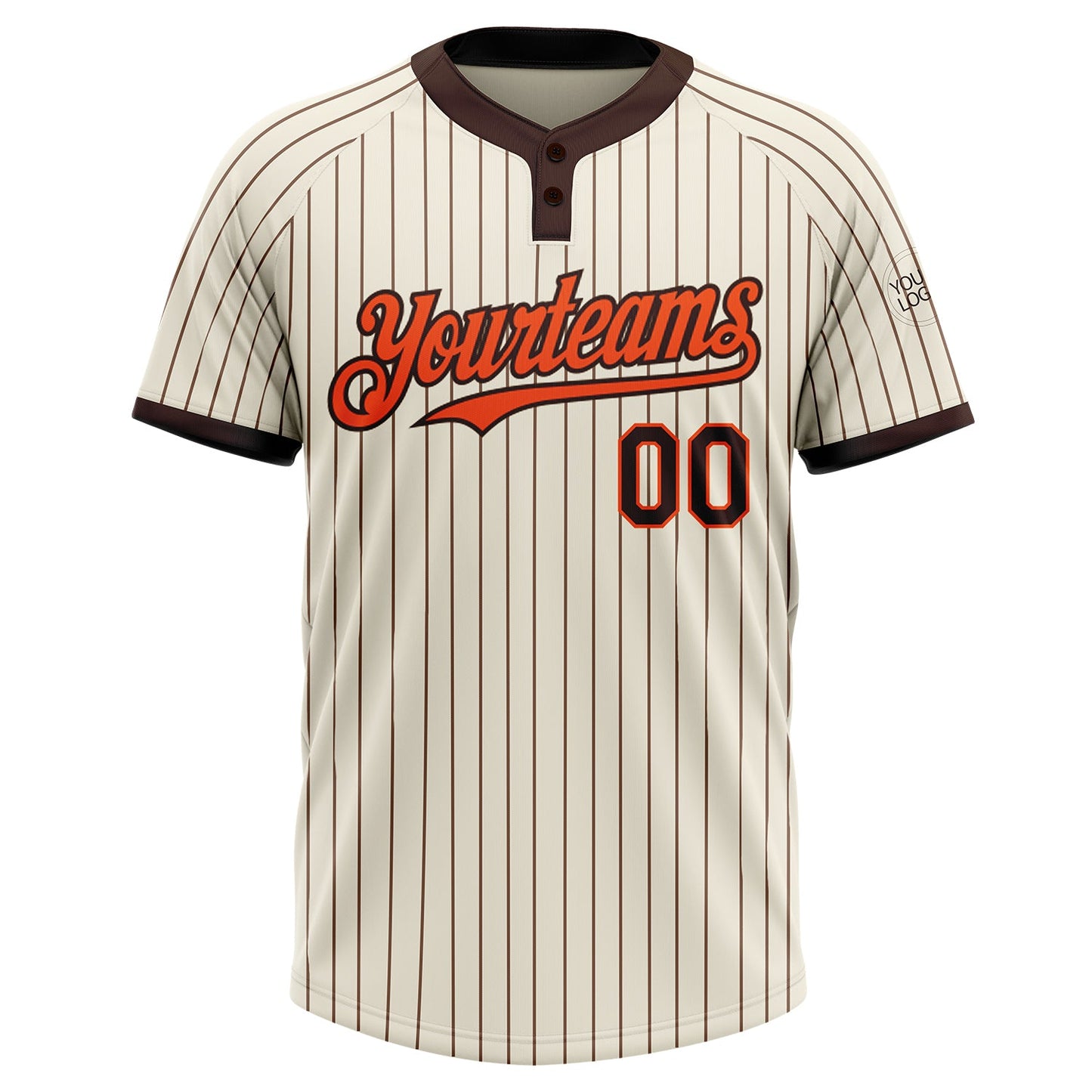 Custom Cream Brown Pinstripe Orange Two-Button Unisex Softball Jersey view 2