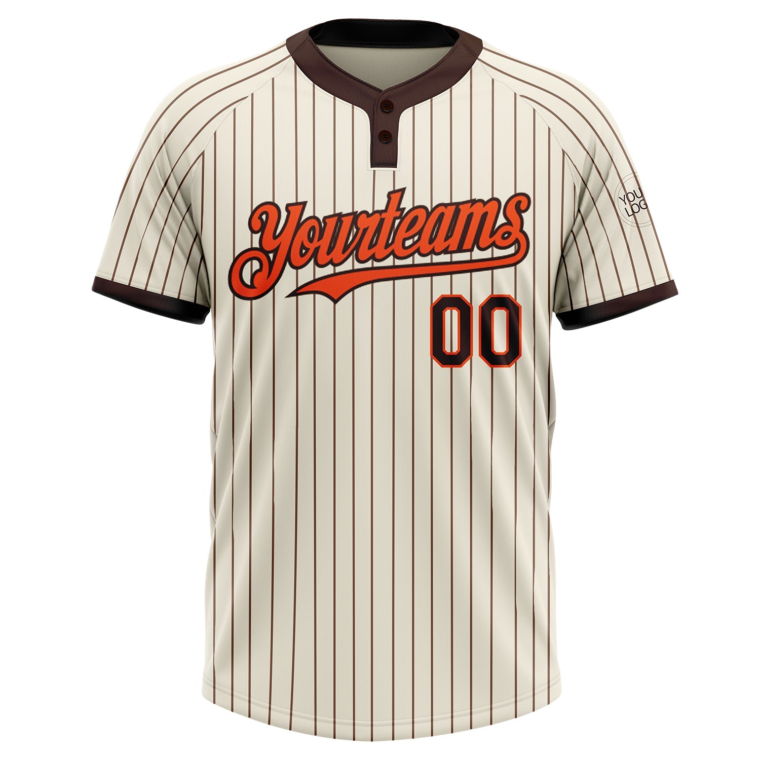 Custom Cream Brown Pinstripe Orange Two-Button Unisex Softball Jersey view 2