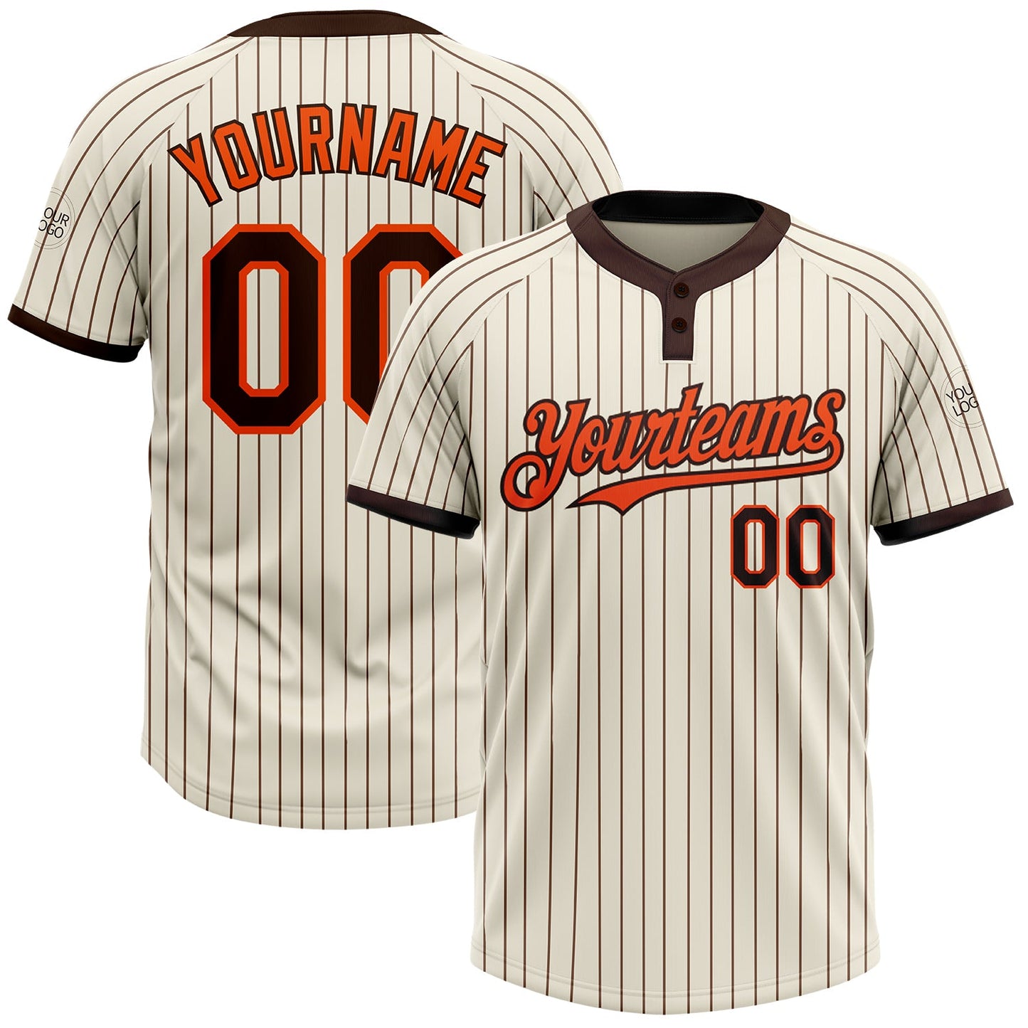 Custom Cream Brown Pinstripe Orange Two-Button Unisex Softball Jersey - Main View