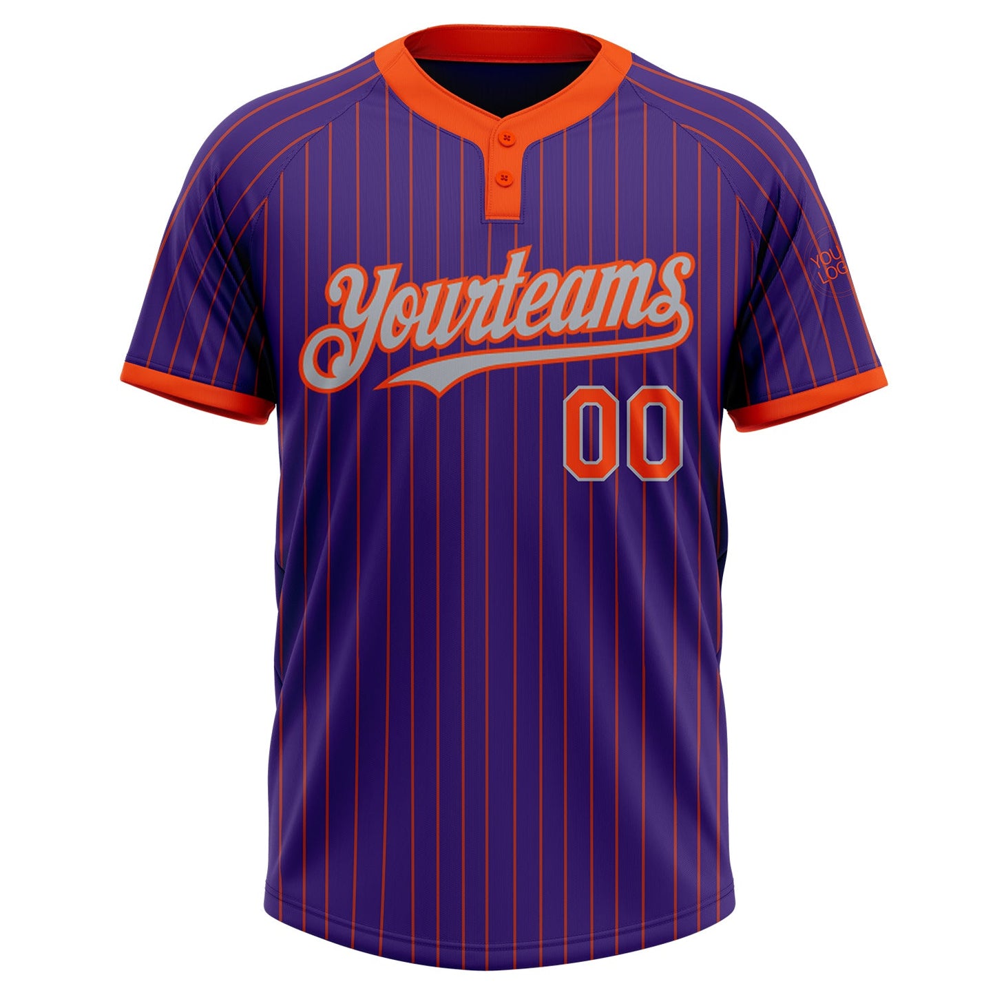 Custom Purple Orange Pinstripe Gray Two-Button Unisex Softball Jersey view 2
