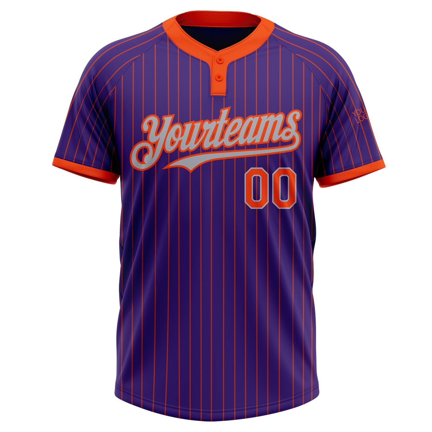 Custom Purple Orange Pinstripe Gray Two-Button Unisex Softball Jersey view 2