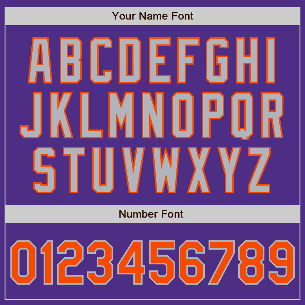 Custom Purple Orange Pinstripe Gray Two-Button Unisex Softball Jersey view 5