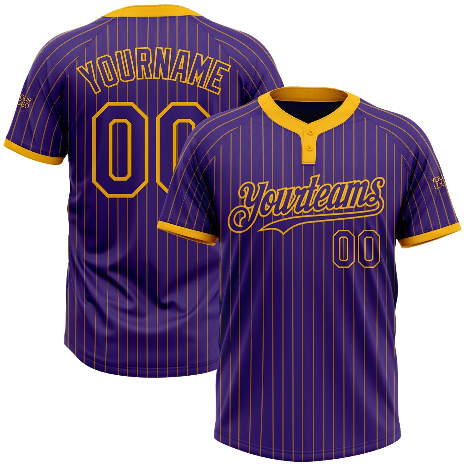 Custom Purple Gold Pinstripe Gold Two-Button Unisex Softball Jersey - Main View
