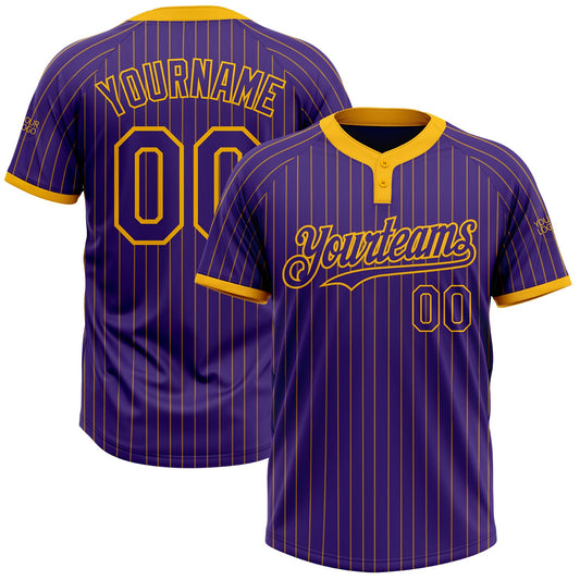Custom Purple Gold Pinstripe Gold Two-Button Unisex Softball Jersey - Main View