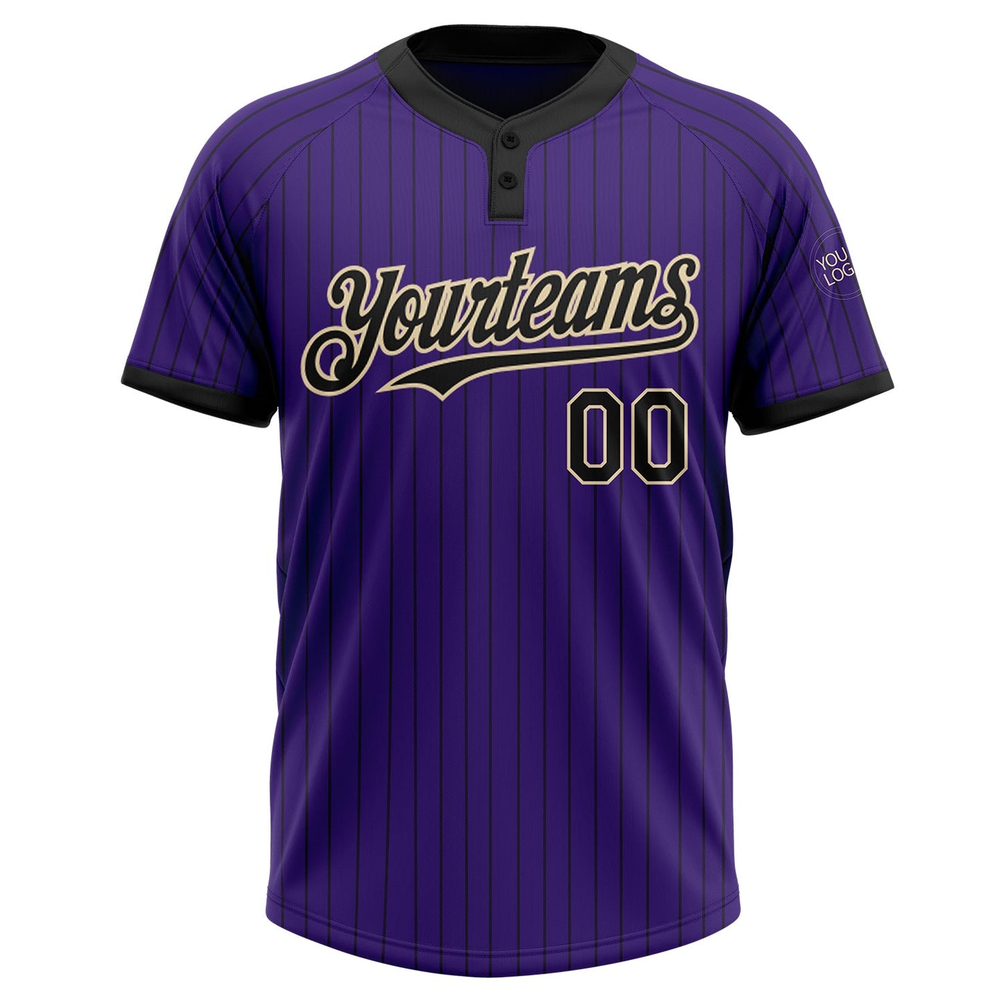 Custom Purple Black Pinstripe Cream Two-Button Unisex Softball Jersey view 2