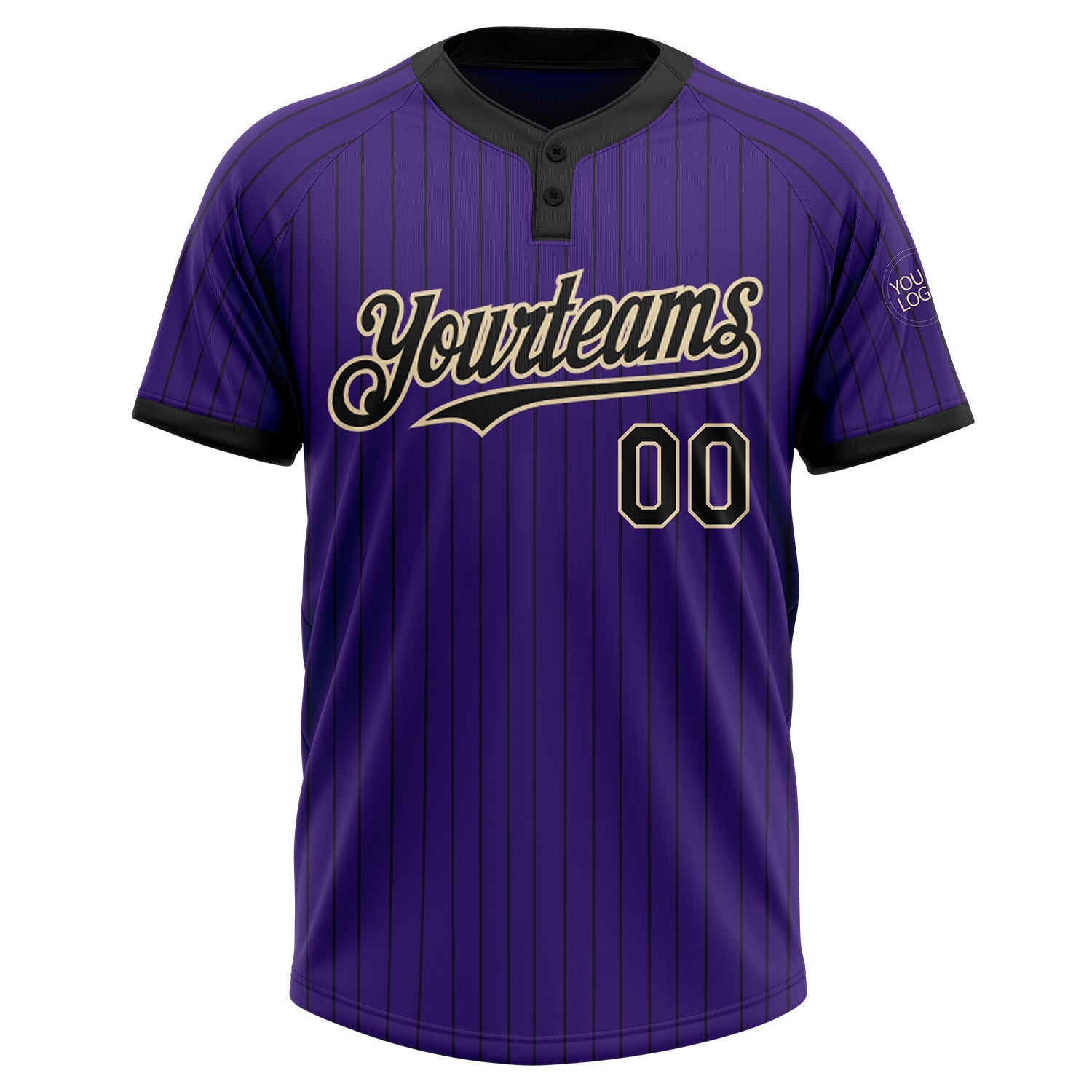 Custom Purple Black Pinstripe Cream Two-Button Unisex Softball Jersey view 2