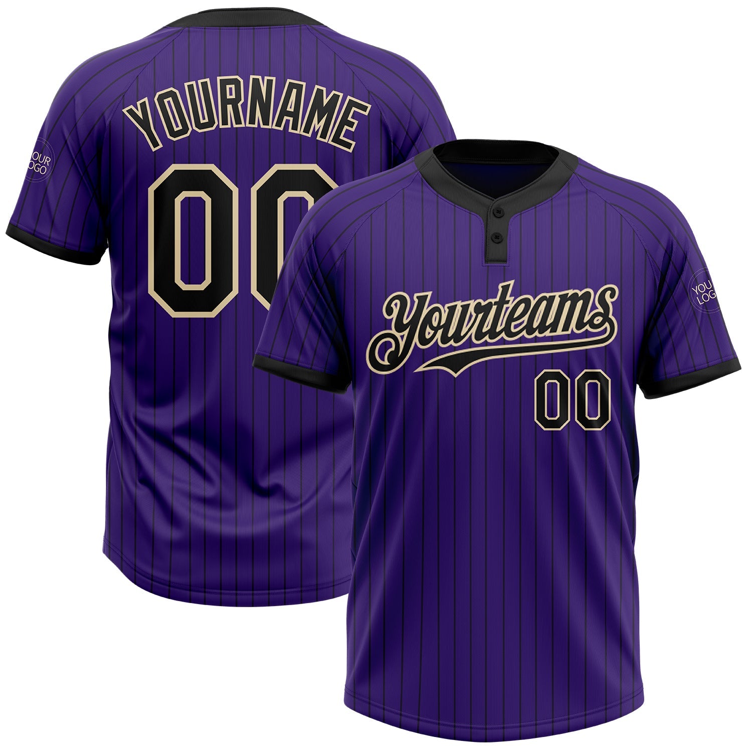 Custom Purple Black Pinstripe Cream Two-Button Unisex Softball Jersey - Main View
