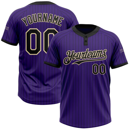 Custom Purple Black Pinstripe Cream Two-Button Unisex Softball Jersey - Main View