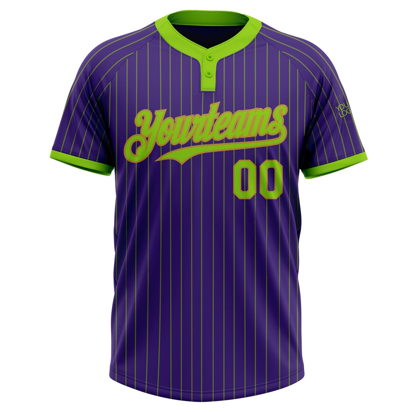 Custom Purple Neon Green Pinstripe Old Gold Two-Button Unisex Softball Jersey view 2