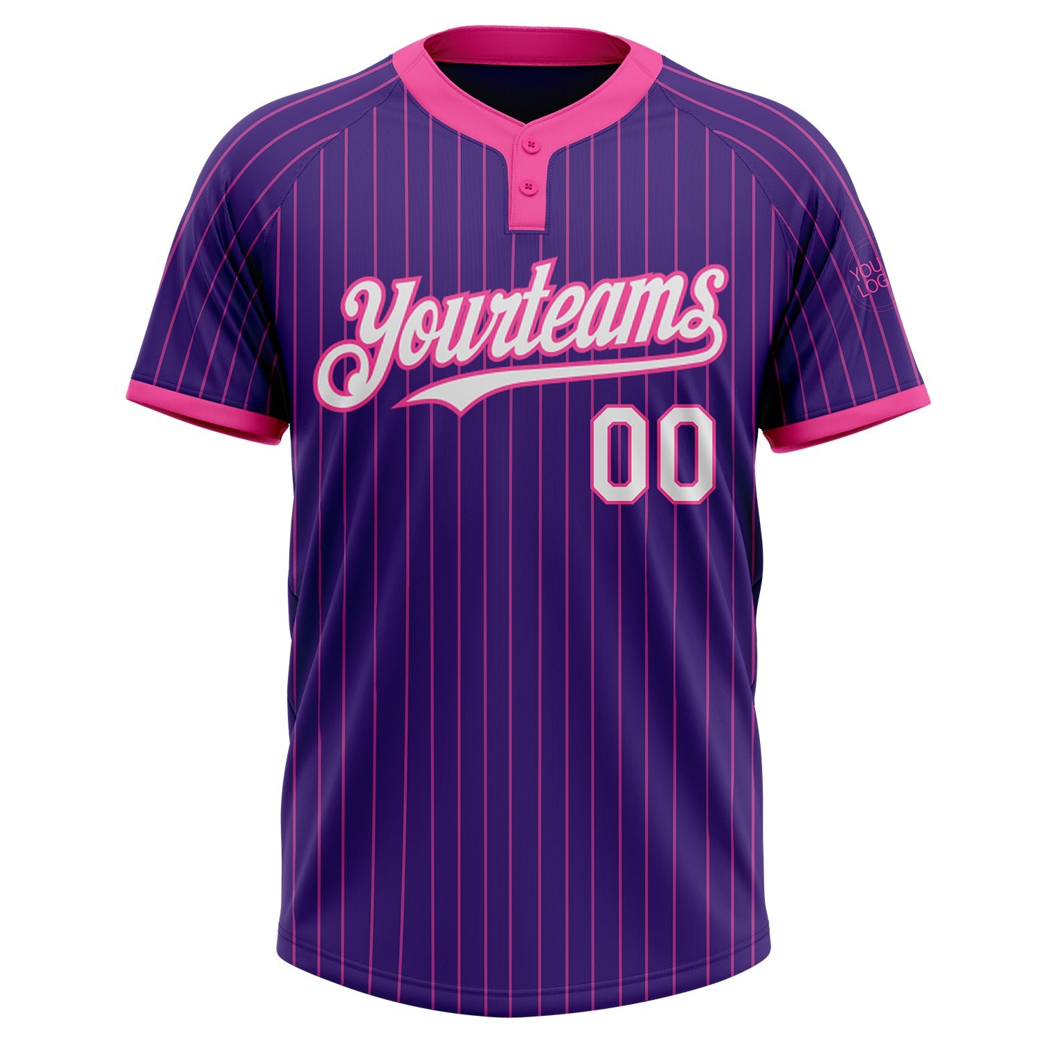 Custom Purple Pink Pinstripe White Two-Button Unisex Softball Jersey view 2